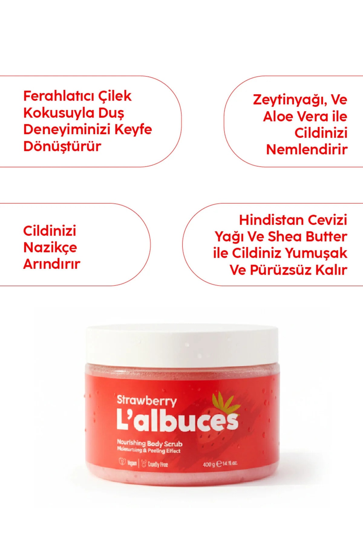 Strawberry Body Scrub 400gr – Vegan, Clean Ingredients, Strawberry Scented Smooth Skin Care