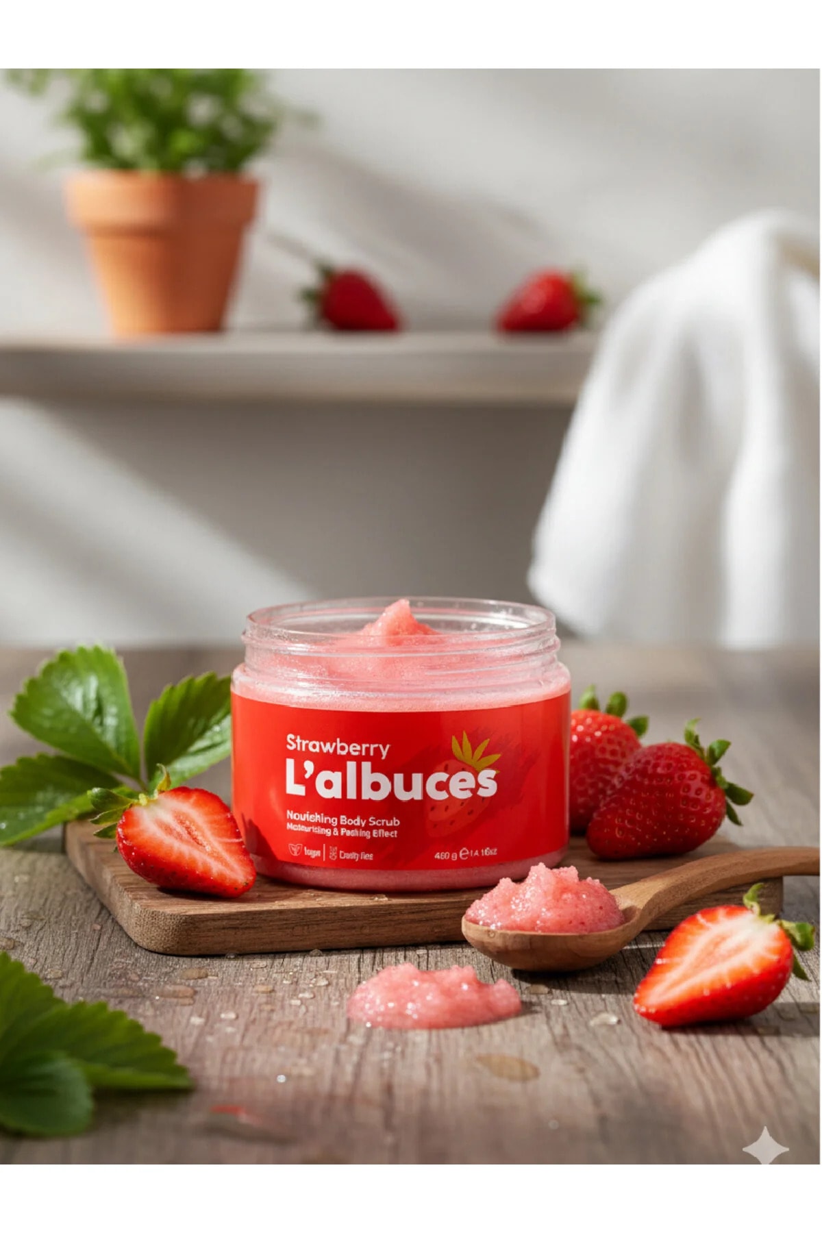 Strawberry Body Scrub 400gr – Vegan, Clean Ingredients, Strawberry Scented Smooth Skin Care