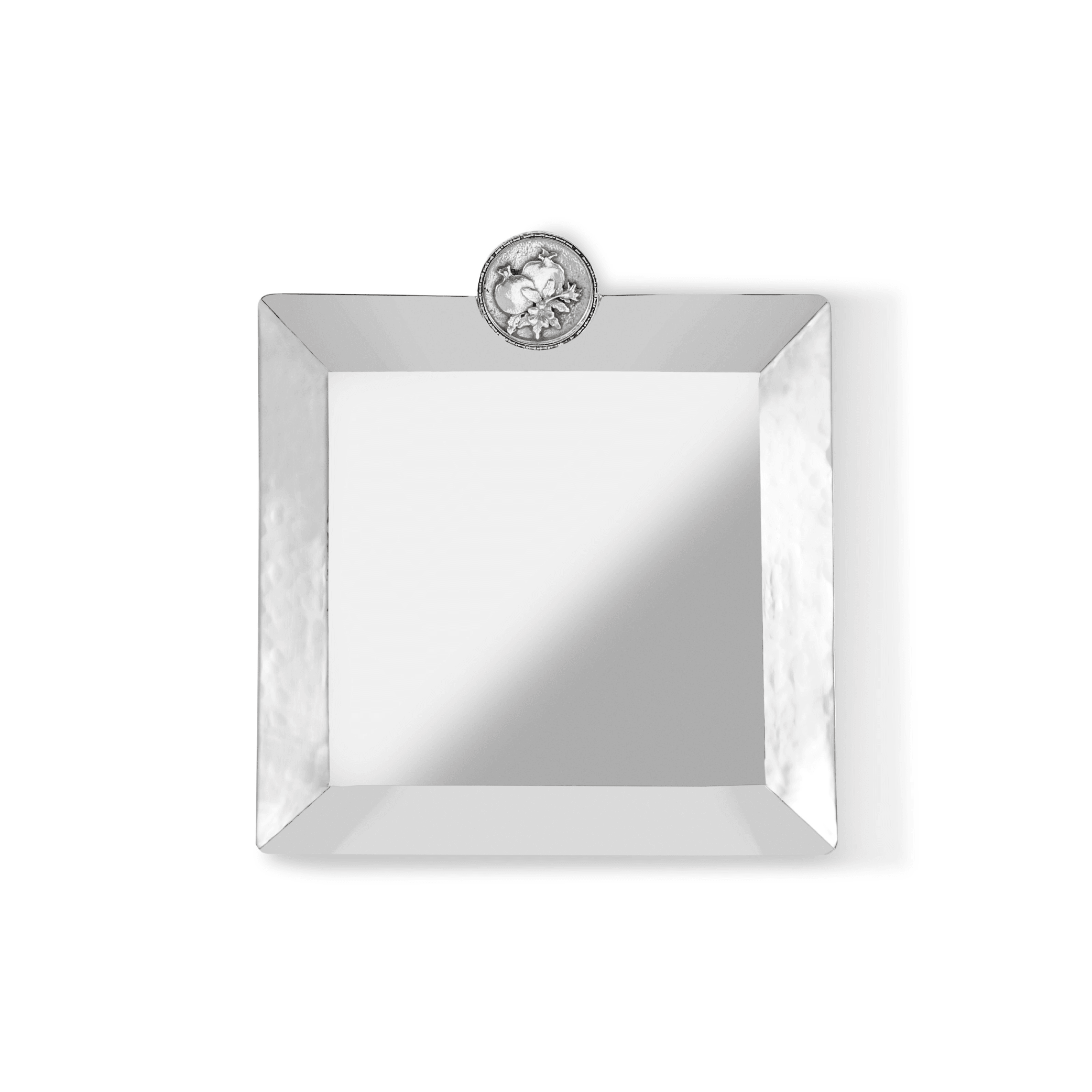Square Silver Plate with Pomegranate Motif