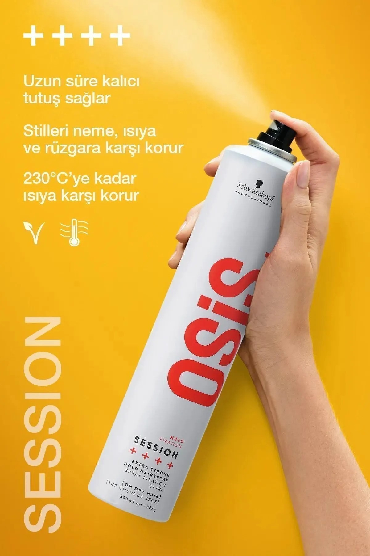 Schwarzkopf ' Osis+ Hold Session Extra Strong Hold Isı Koruyucu Güçlü Tutuşlu Saç Şekillendirici Sprey 500 Ml