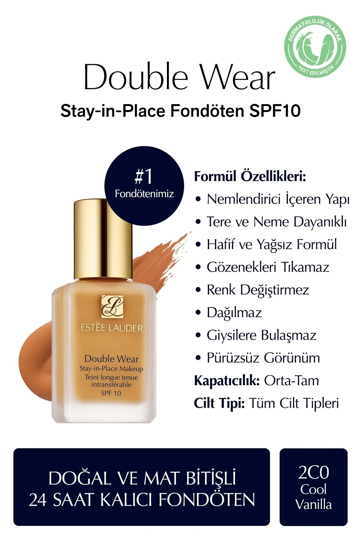  Double Wear Stay-in-Place SPF10 - Fondöten -2C0 Cool Vanilla (30 ml)