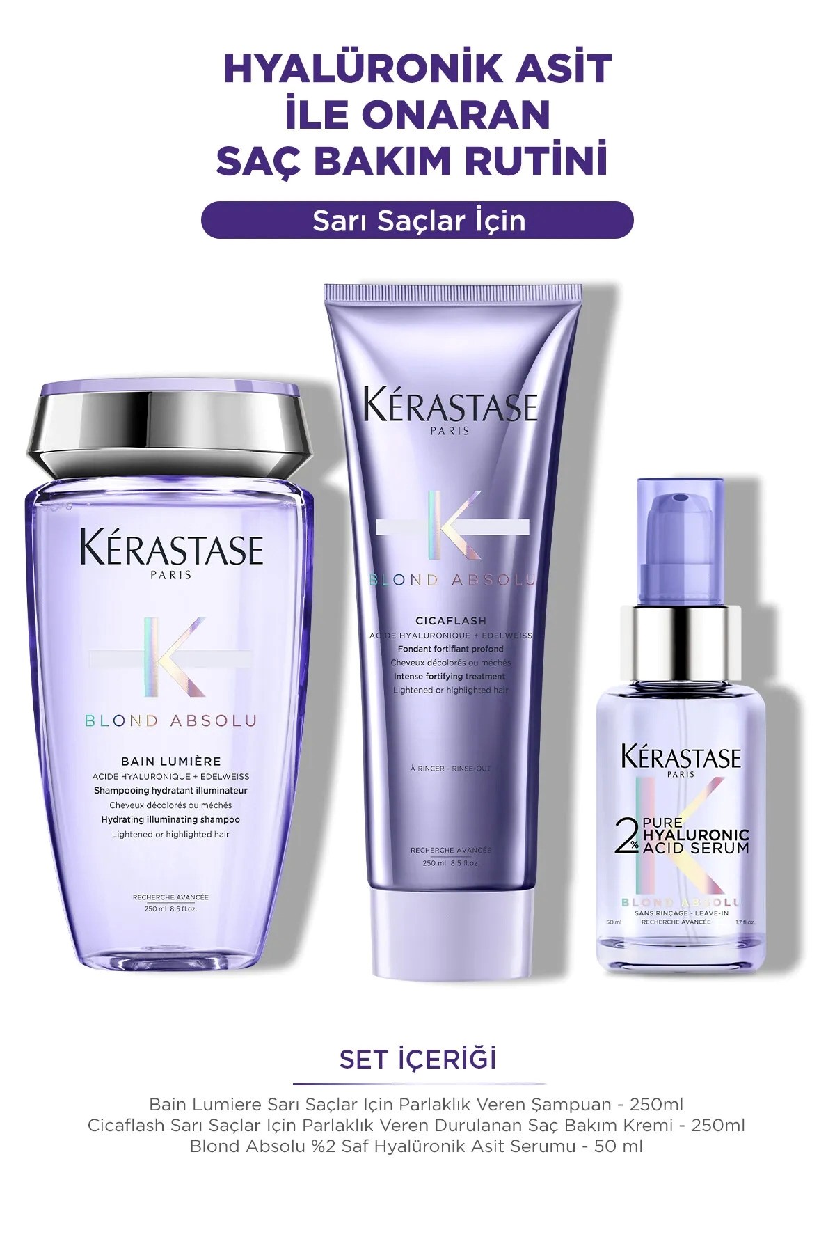 Kerastase Blond Absolu- Daha Güçlü Sarı ve Yenilenmiş Saçlar İçin Hyalüronik Saç Bakım Seti 3'lü