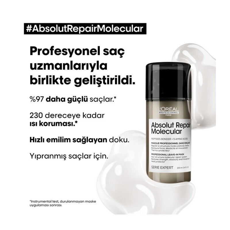 L'oreal Professionnel Serie Expert Absolut Repair Molecular Tüm Yıpranmış Saçlar Için Durulanmayan Maske 100 ml