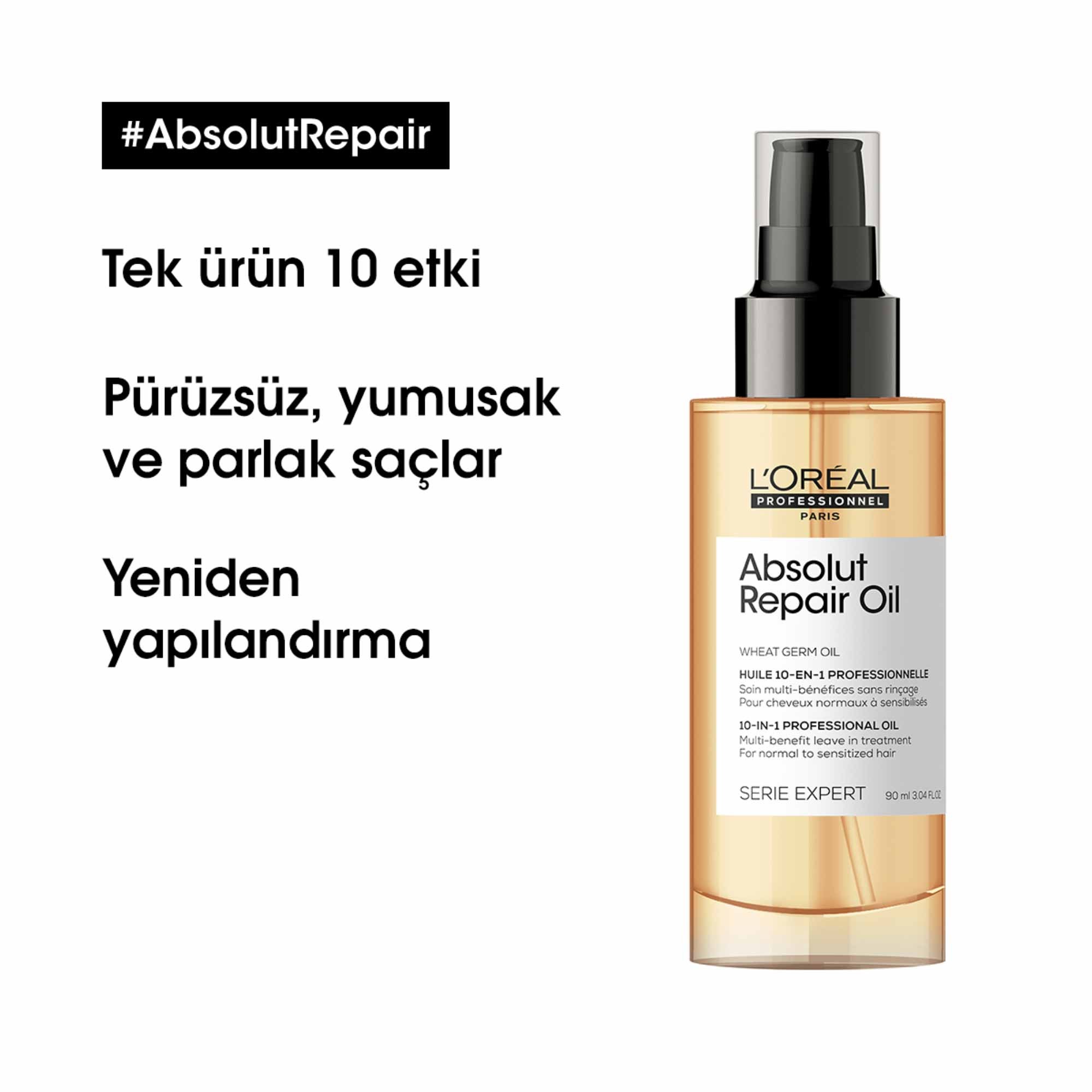 L'oreal Professionnel Loreal Serie Expert Absolut Repair 10 In 1 Yıpranmış Saçlar Için 10 Etkili Mucize Saç Bakım Yağı 90 ml