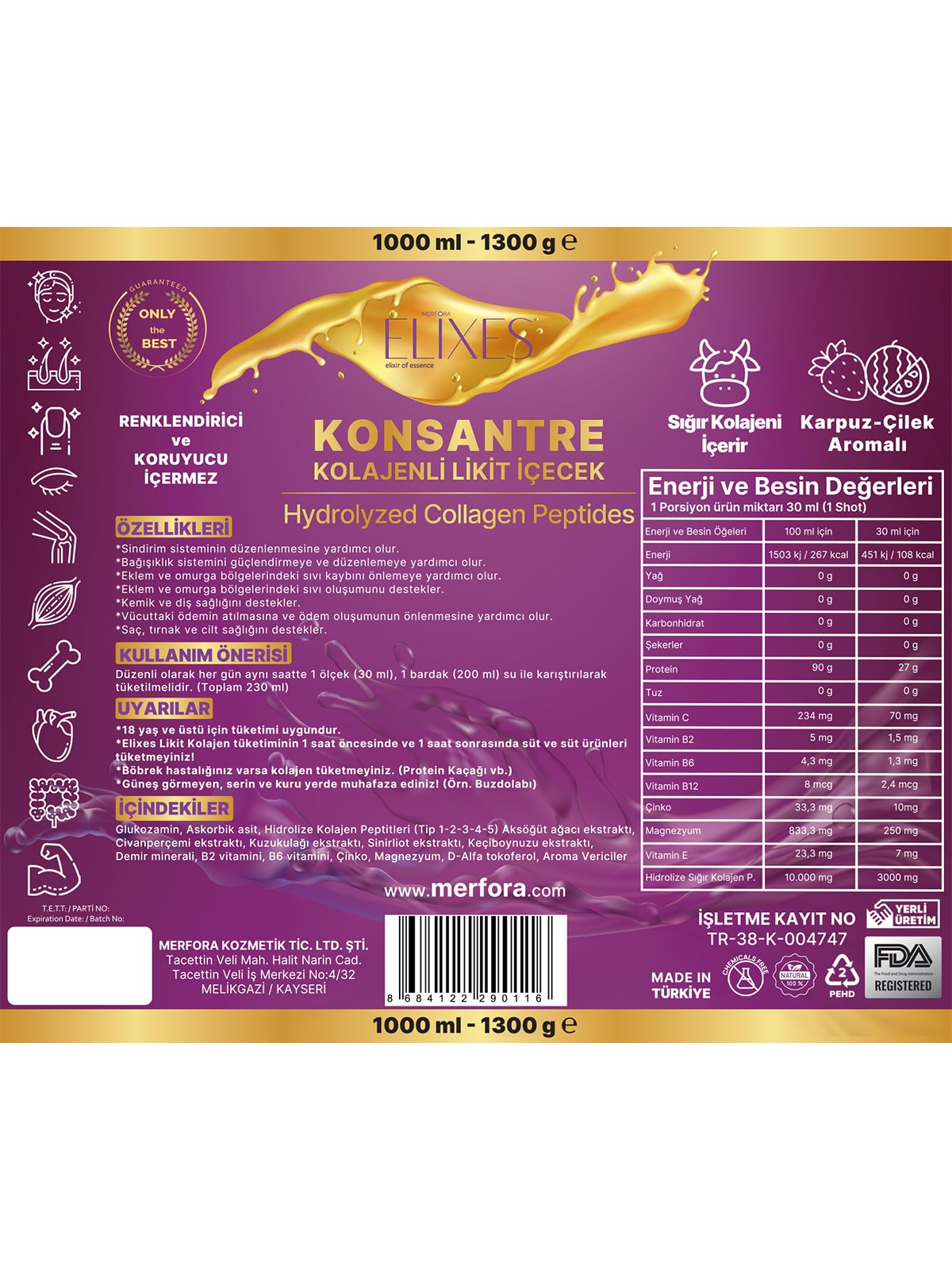 Elixes Likit Konsantre Sığır Kolajenli İçecek 1000 ML 