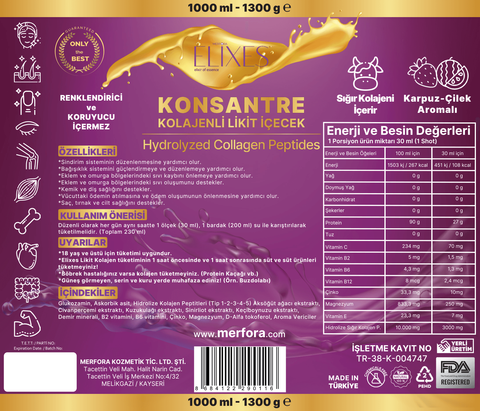 Elixes Likit Konsantre Sığır Kolajenli İçecek 1000 ML 