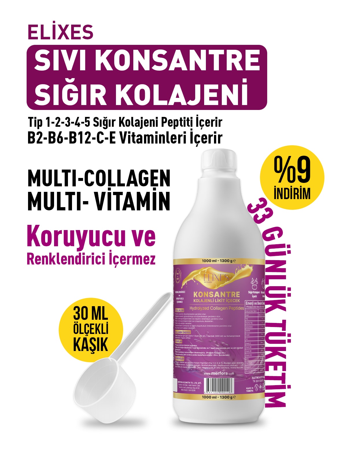 Elixes Likit Konsantre Sığır Kolajenli İçecek 1000 ML 