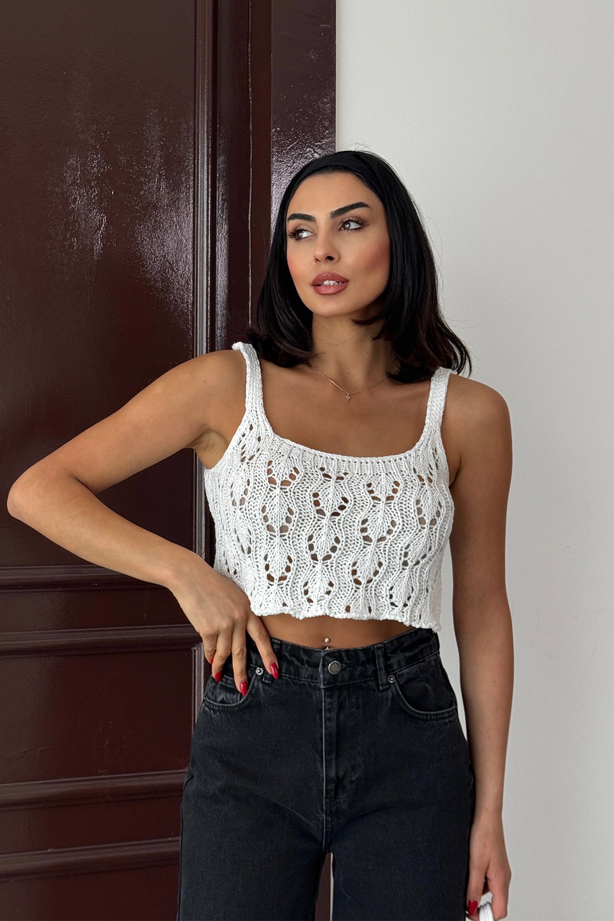 Örme Askılı Crop Bluz