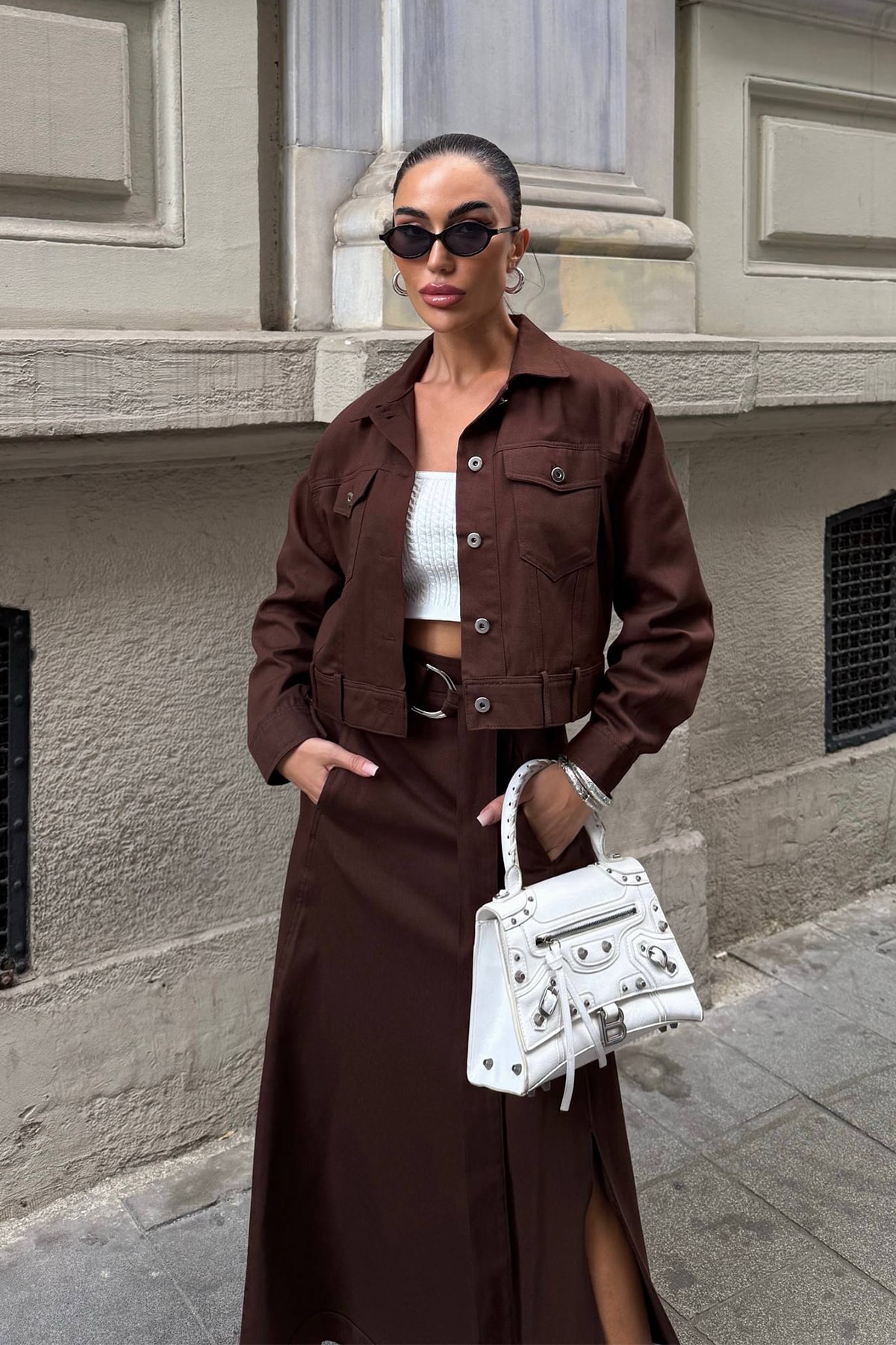 Tasarım Yırtmaçlı Etek Ceket Kadın Takım