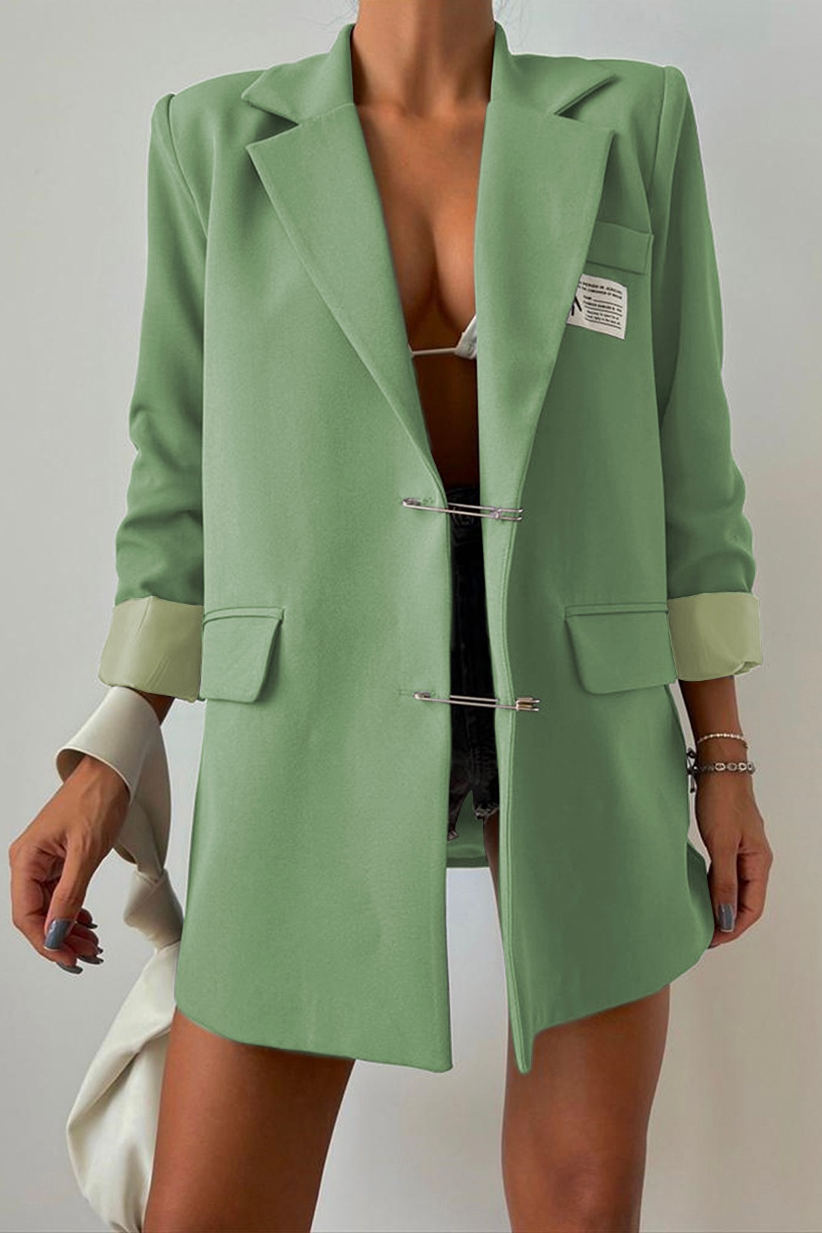 Çengel Detay Tasarım Blazer Ceket - Mint