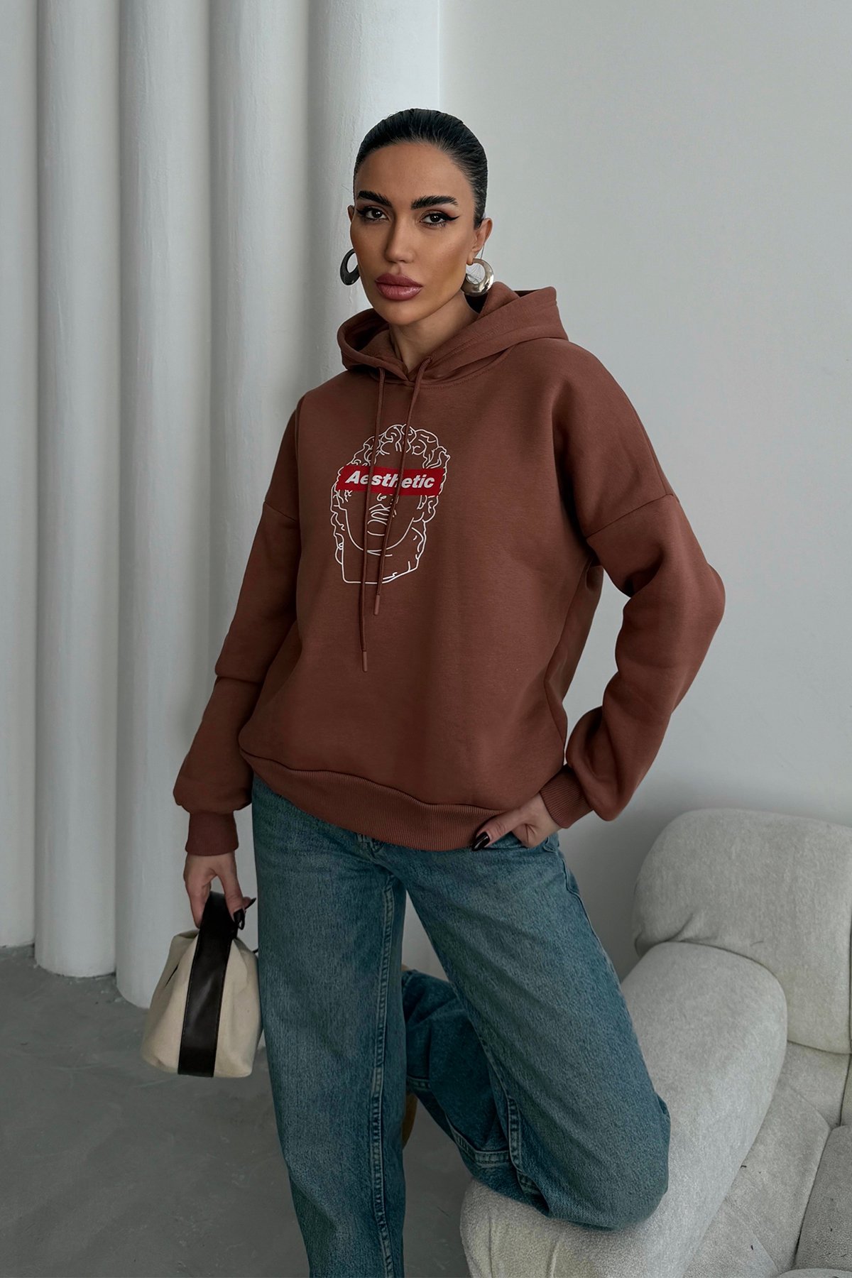 Aesthetic Baskılı Kapüşonlu Sweatshirt