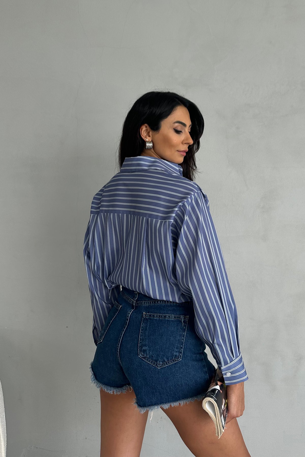 Çift Çizgi Oversize Salaş Gömlek