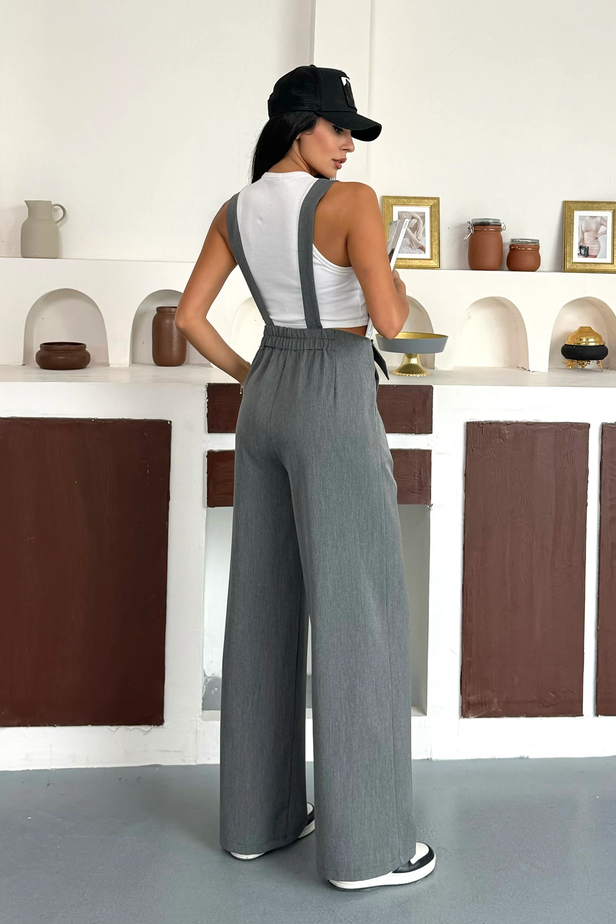 Slopetli Beli Lastikli Kumaş Palazzo Pantolon