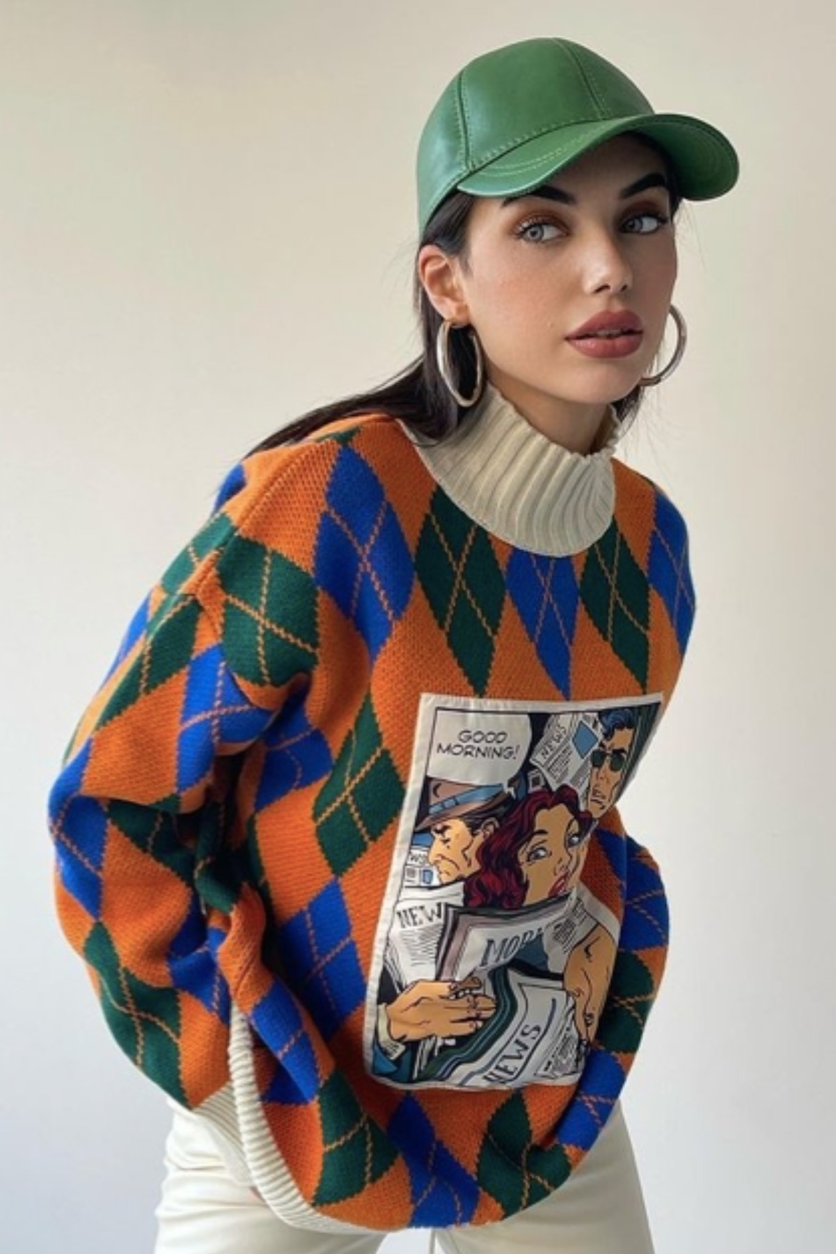 Cartoon Baskılı Oversize Kazak