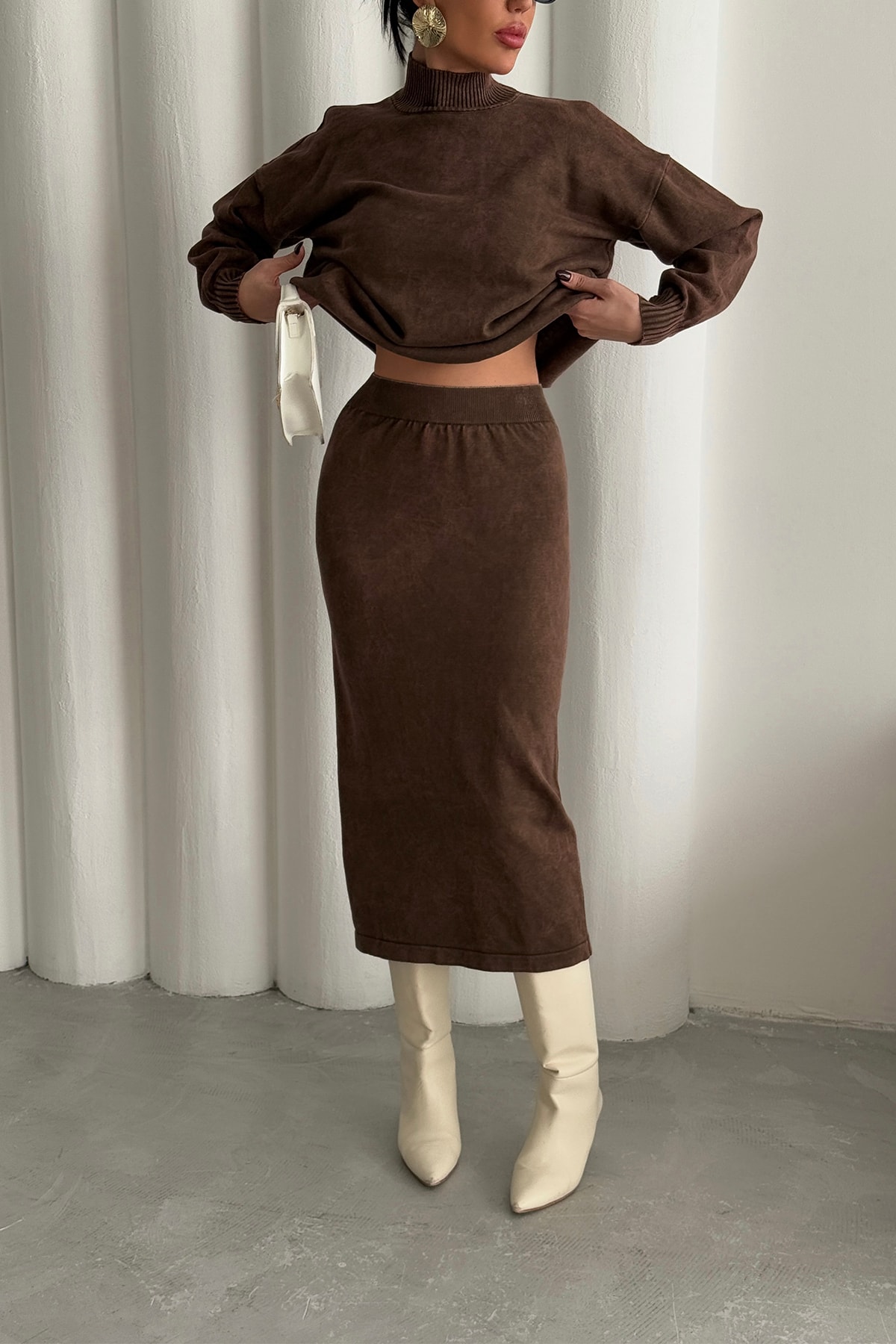 Yıkamalı Etekli Triko Takım