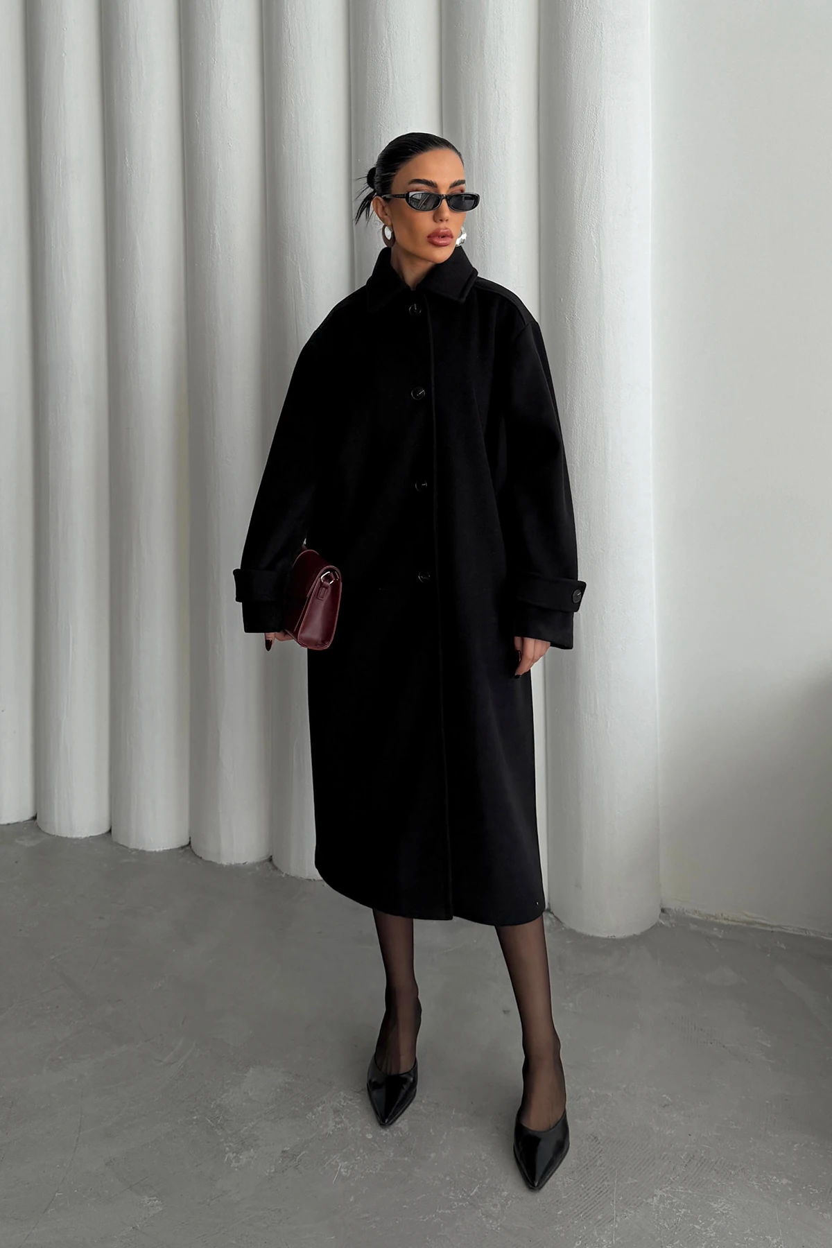 Düğme Detaylı Kaşe Kaban