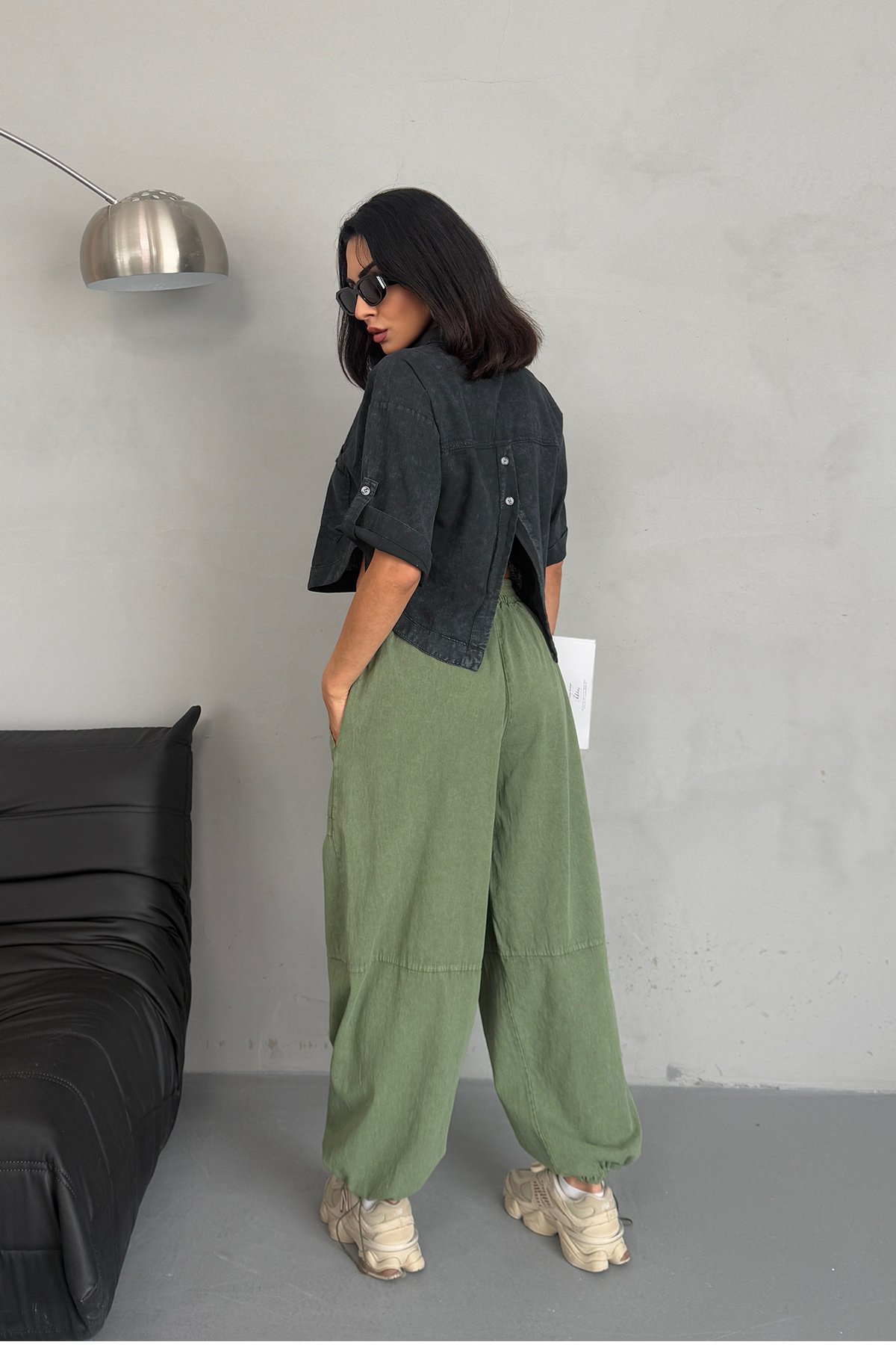 Yıkamalı Paçası Büzgülü Pantolon