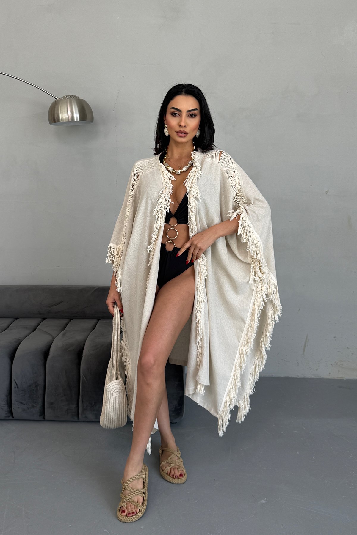 Taş Püskül Tasarımlı Kimono