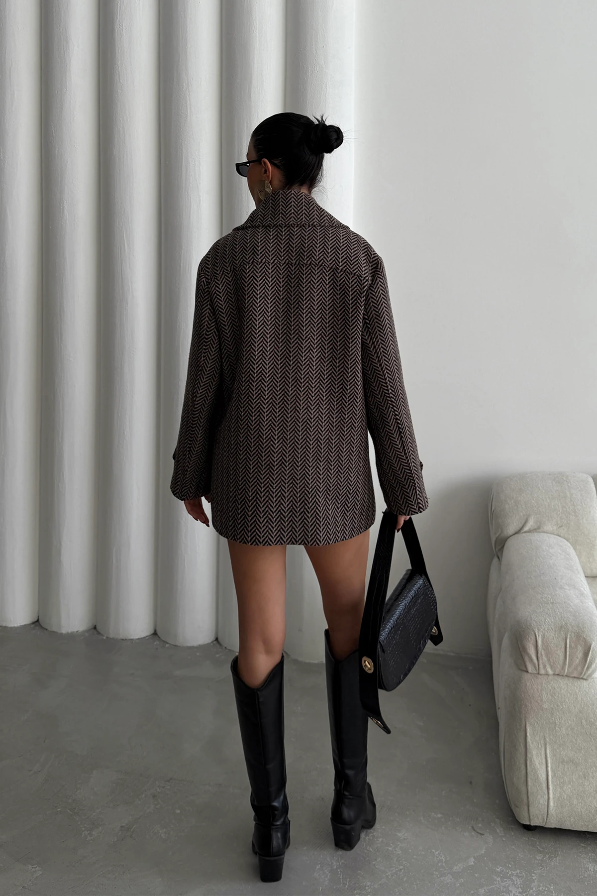 Balıksırtı Desen Kaşe Kaban