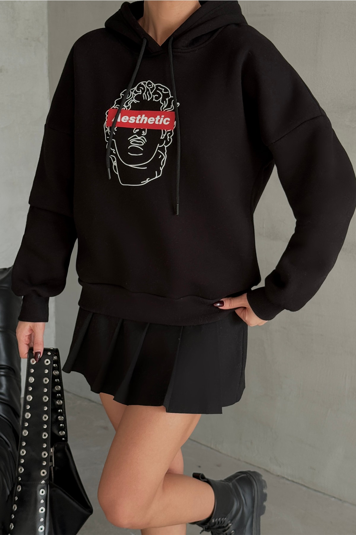Aesthetic Baskılı Kapüşonlu Sweatshirt