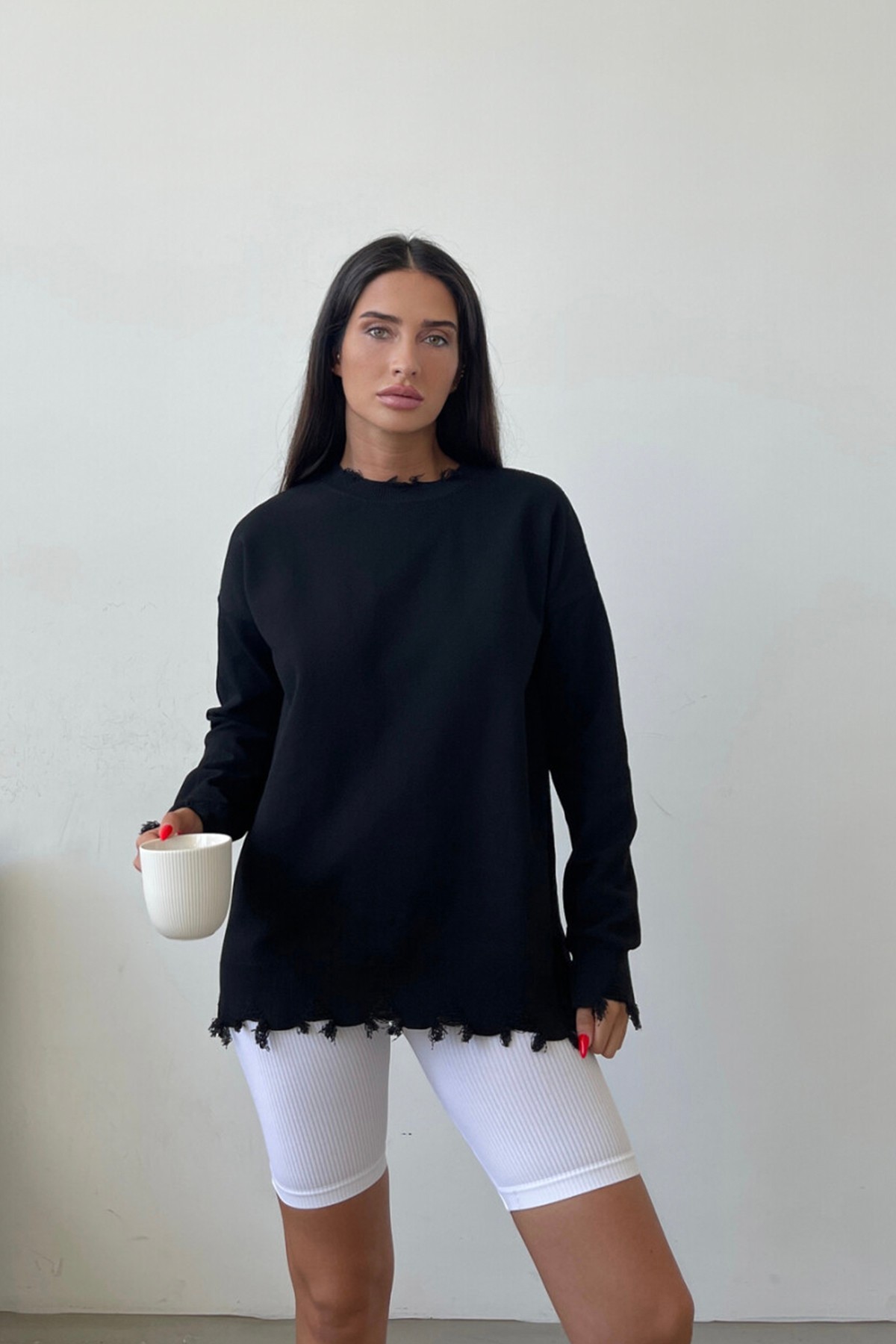 Oversize Yumuşak Dokulu Triko Kazak - Siyah