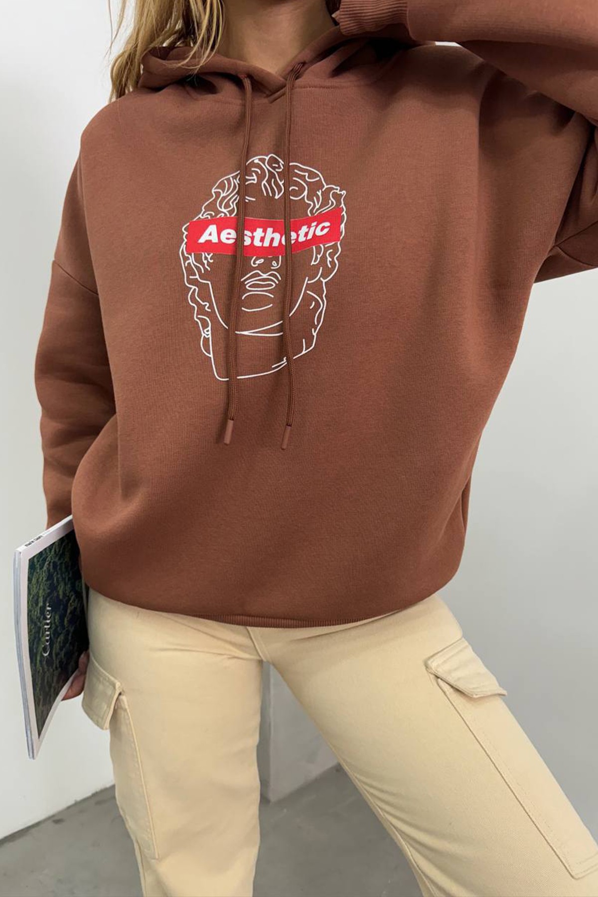 Aesthetic Baskılı Kapüşonlu Sweatshirt