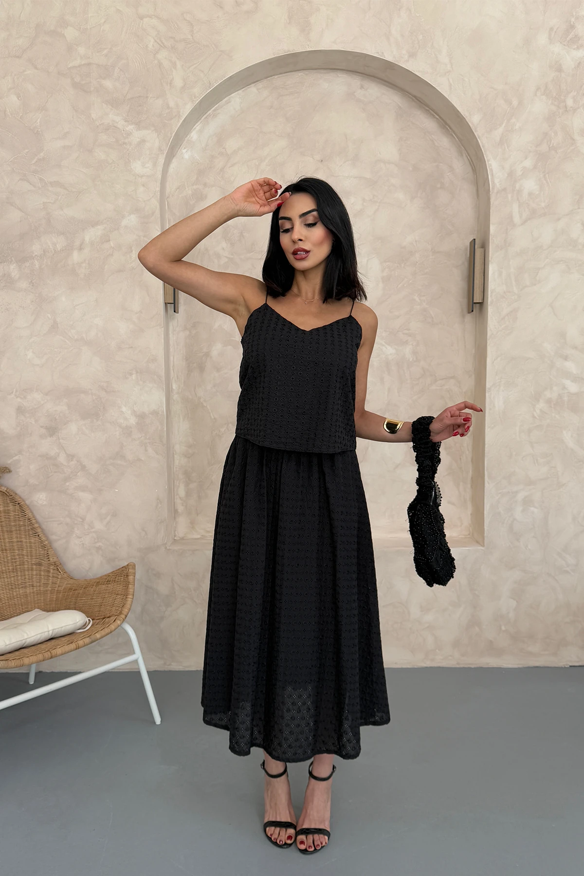 Fisto Kumaş Bluz Etek Takım