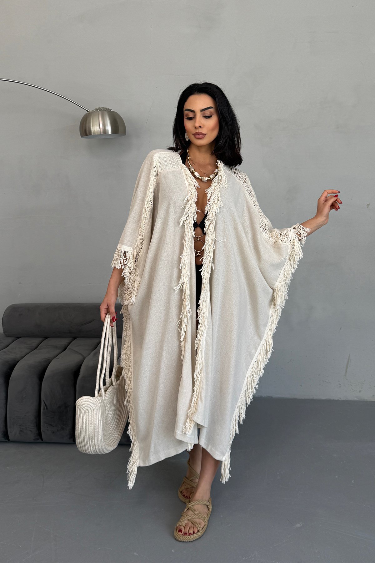 Taş Püskül Tasarımlı Kimono