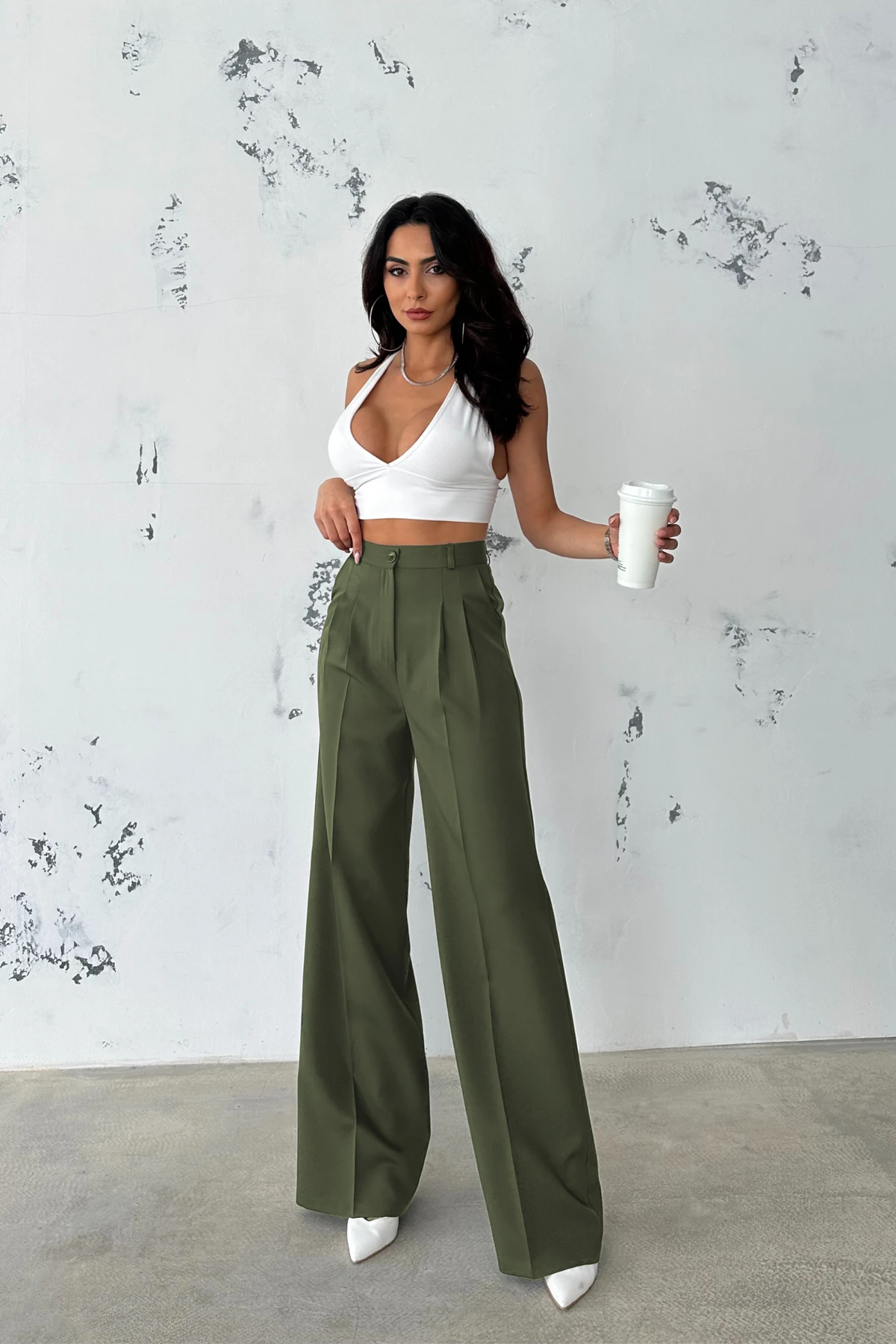 Pileli Kumaş Palazzo Pantolon