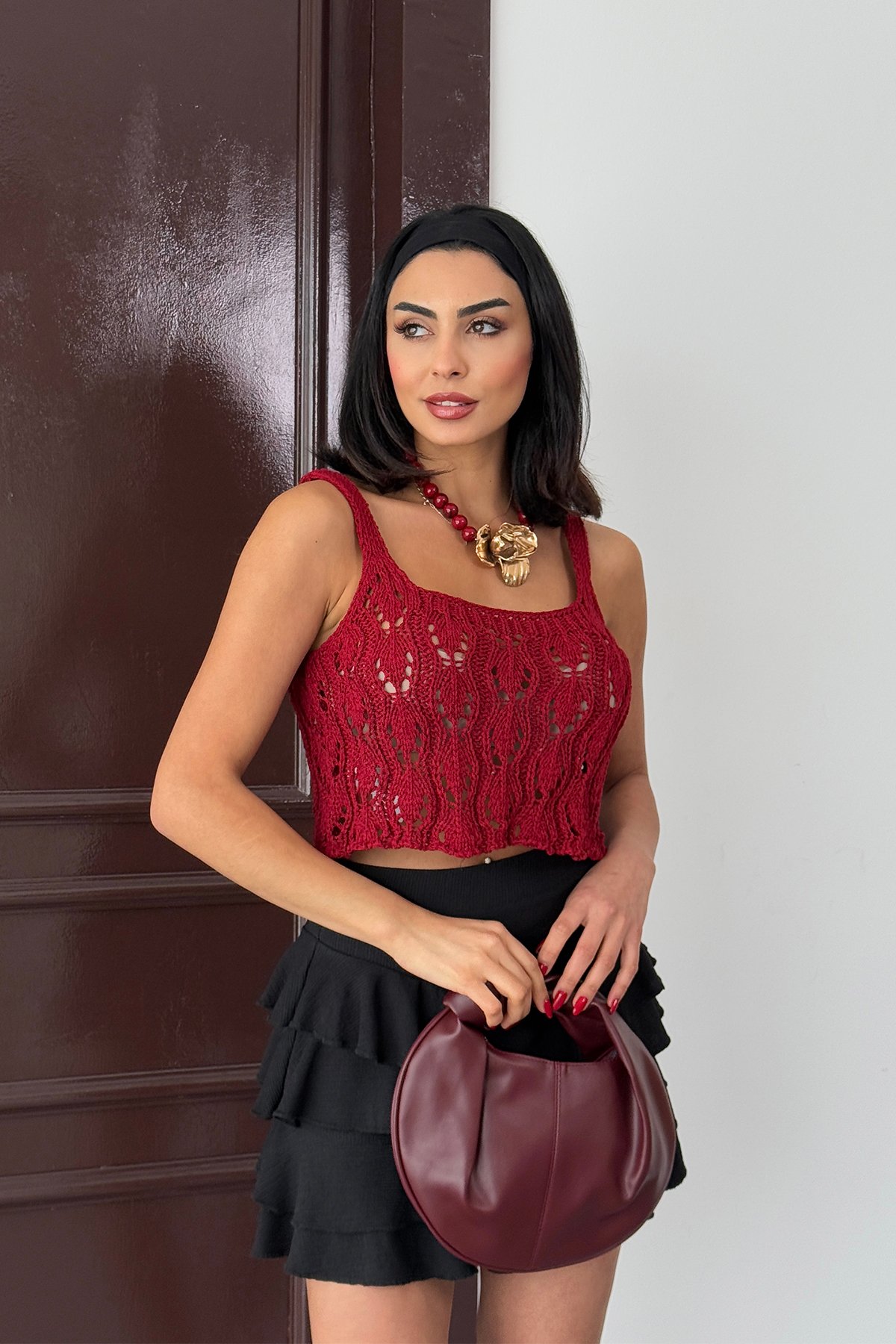 Örme Askılı Crop Bluz