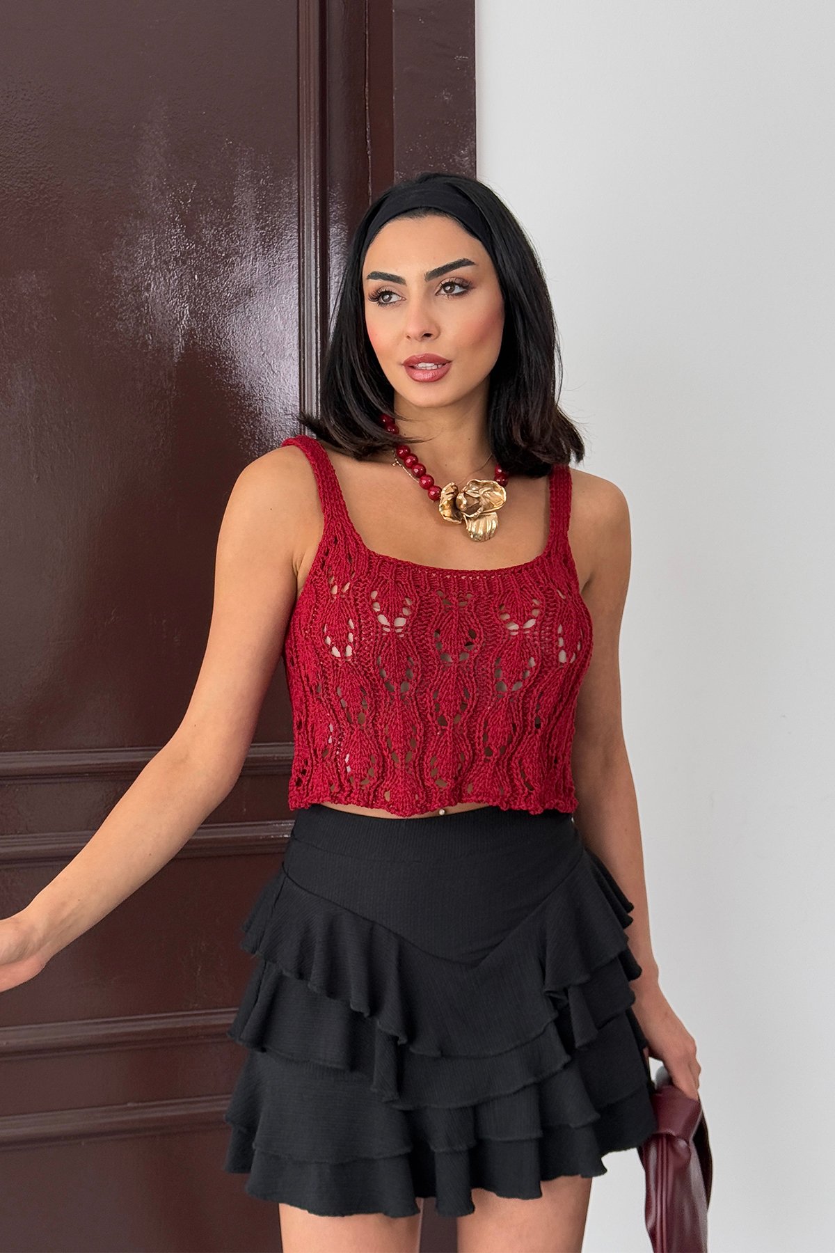 Örme Askılı Crop Bluz