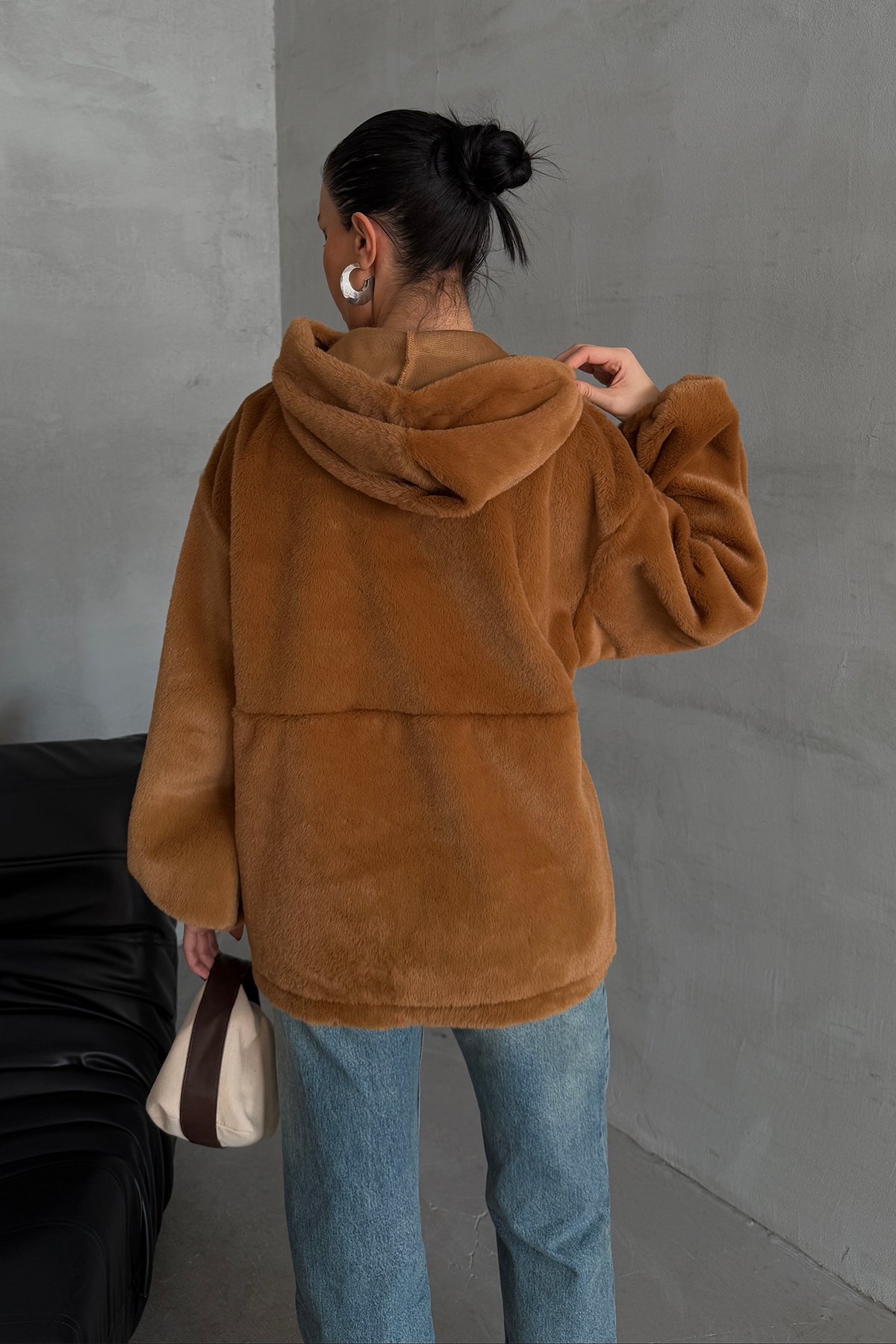 Oversize Yumuşak Dokulu Peluş Sweatshirt