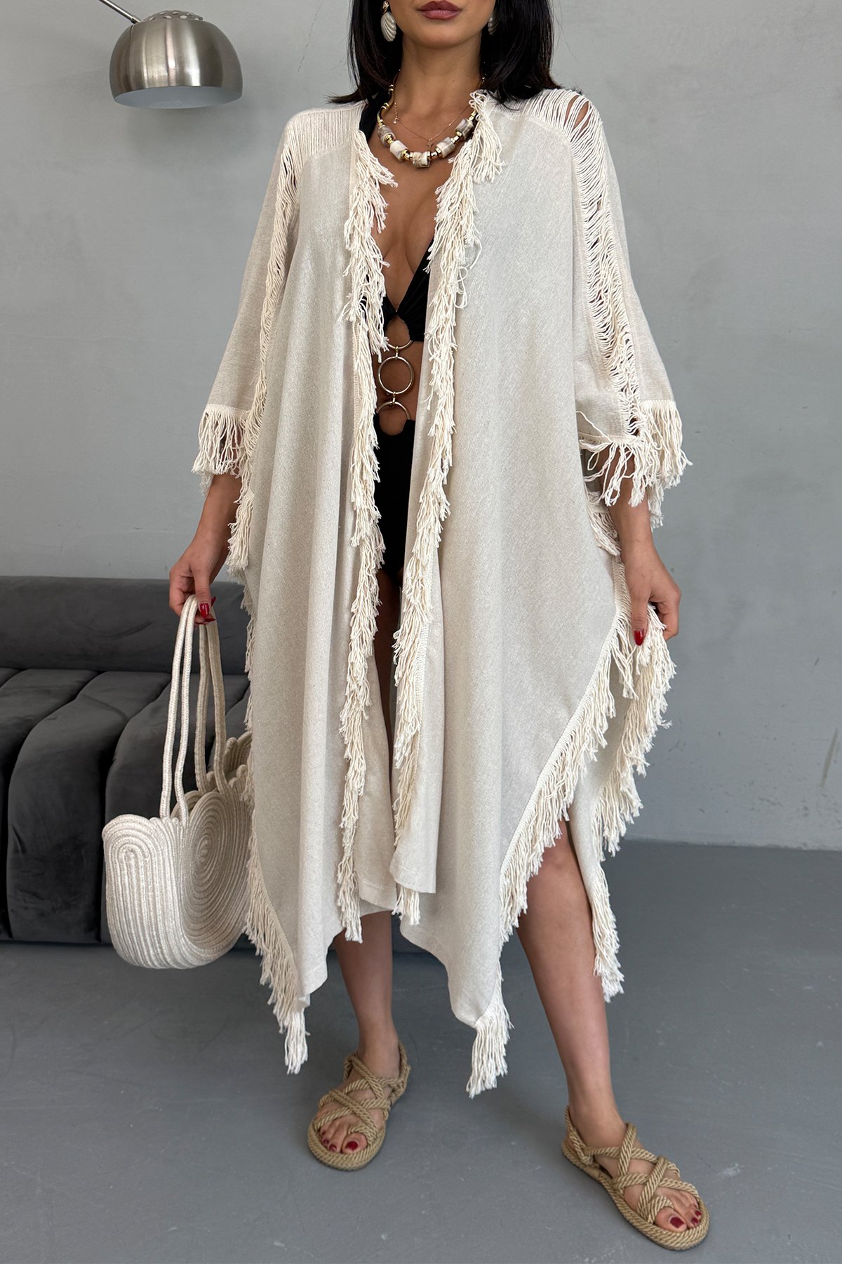 Taş Püskül Tasarımlı Kimono