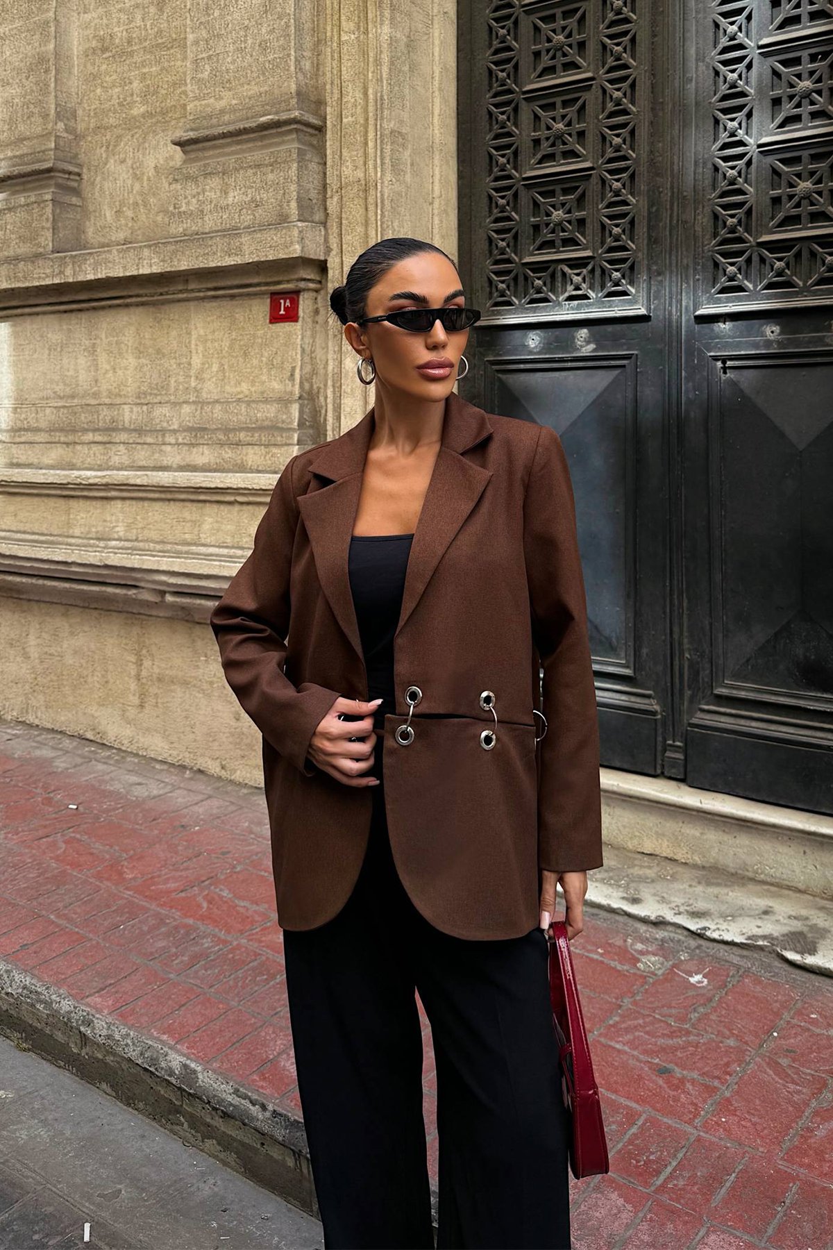 Halka Detay Tasarım Blazer Ceket - Kahve