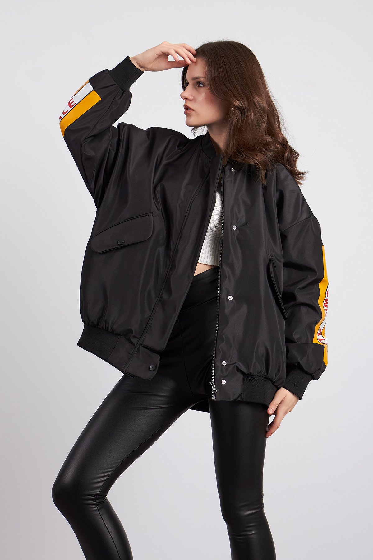 Siyah Sırt Baskılı Unisex Bomber Ceket