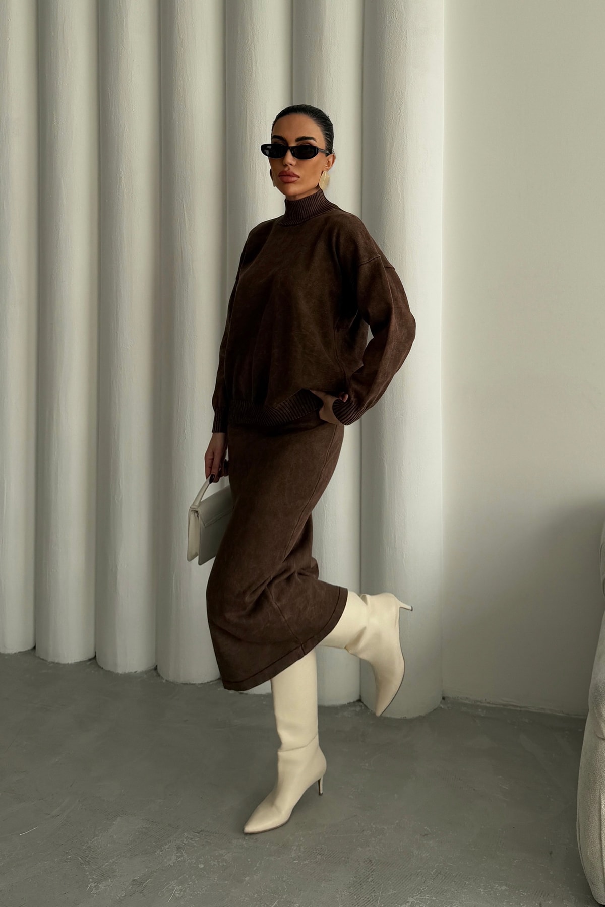 Yıkamalı Etekli Triko Takım