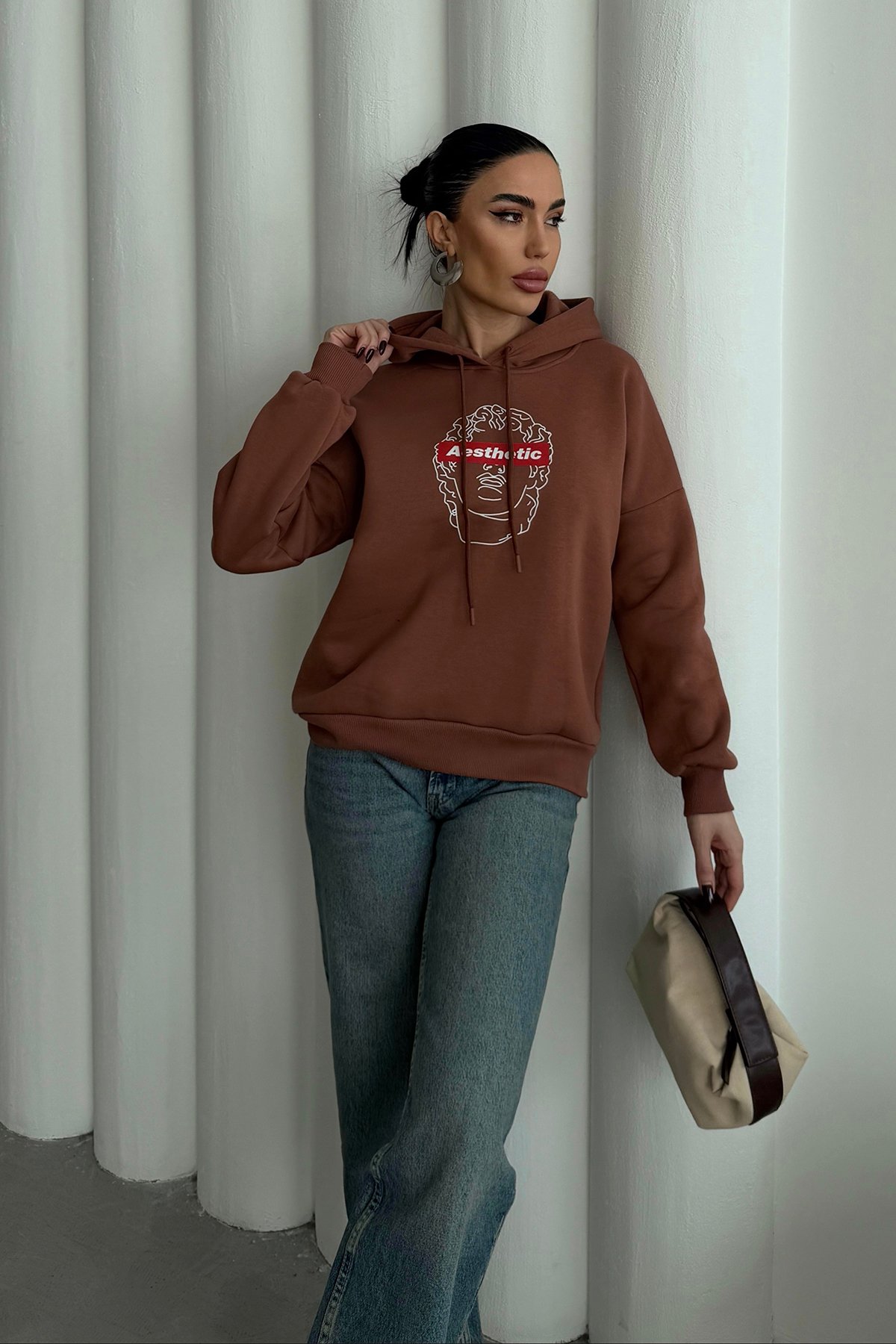 Aesthetic Baskılı Kapüşonlu Sweatshirt