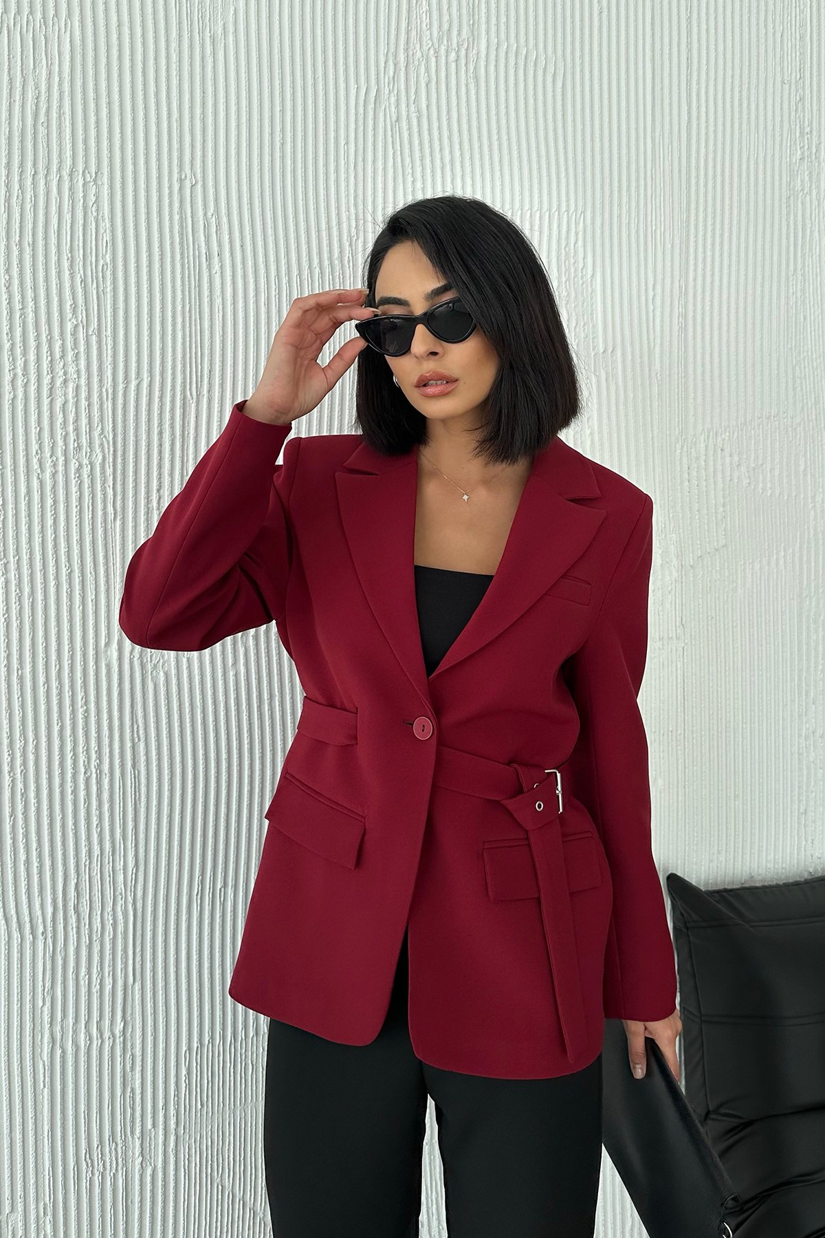 Kemer Tasarımlı Premium Blazer Ceket - Bordo