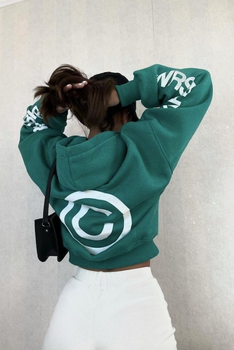 Yeşil Sırt Baskılı Sweatshirt