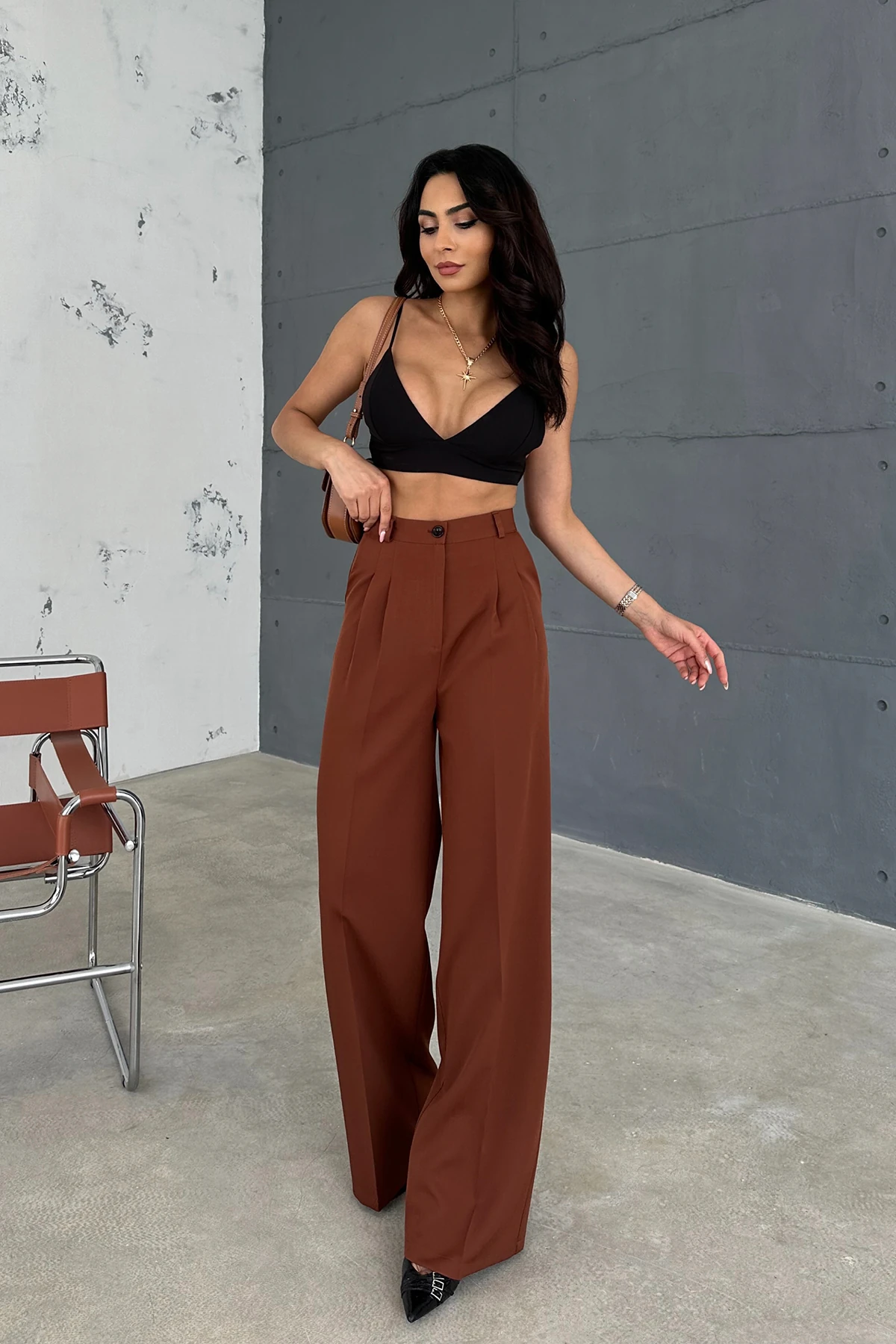 Pileli Kumaş Palazzo Pantolon