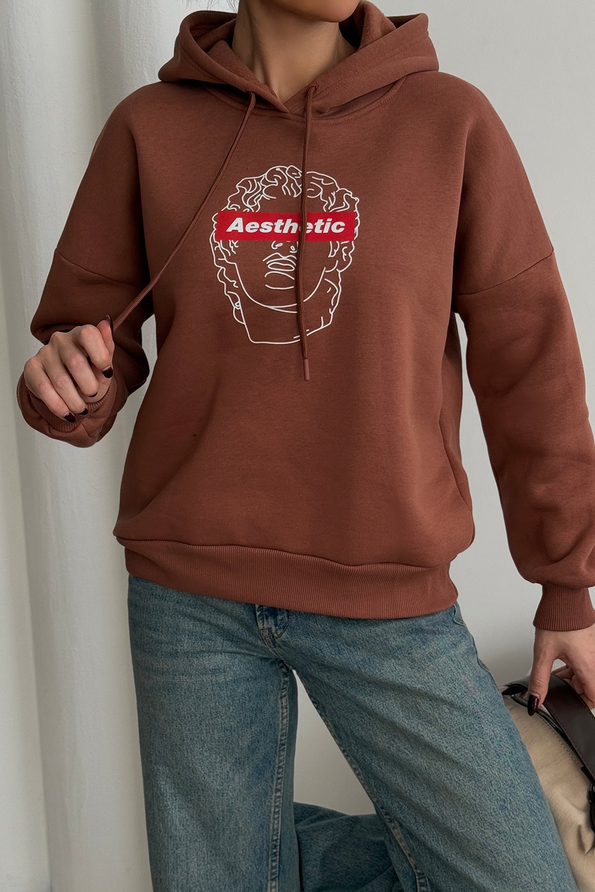 Aesthetic Baskılı Kapüşonlu Sweatshirt