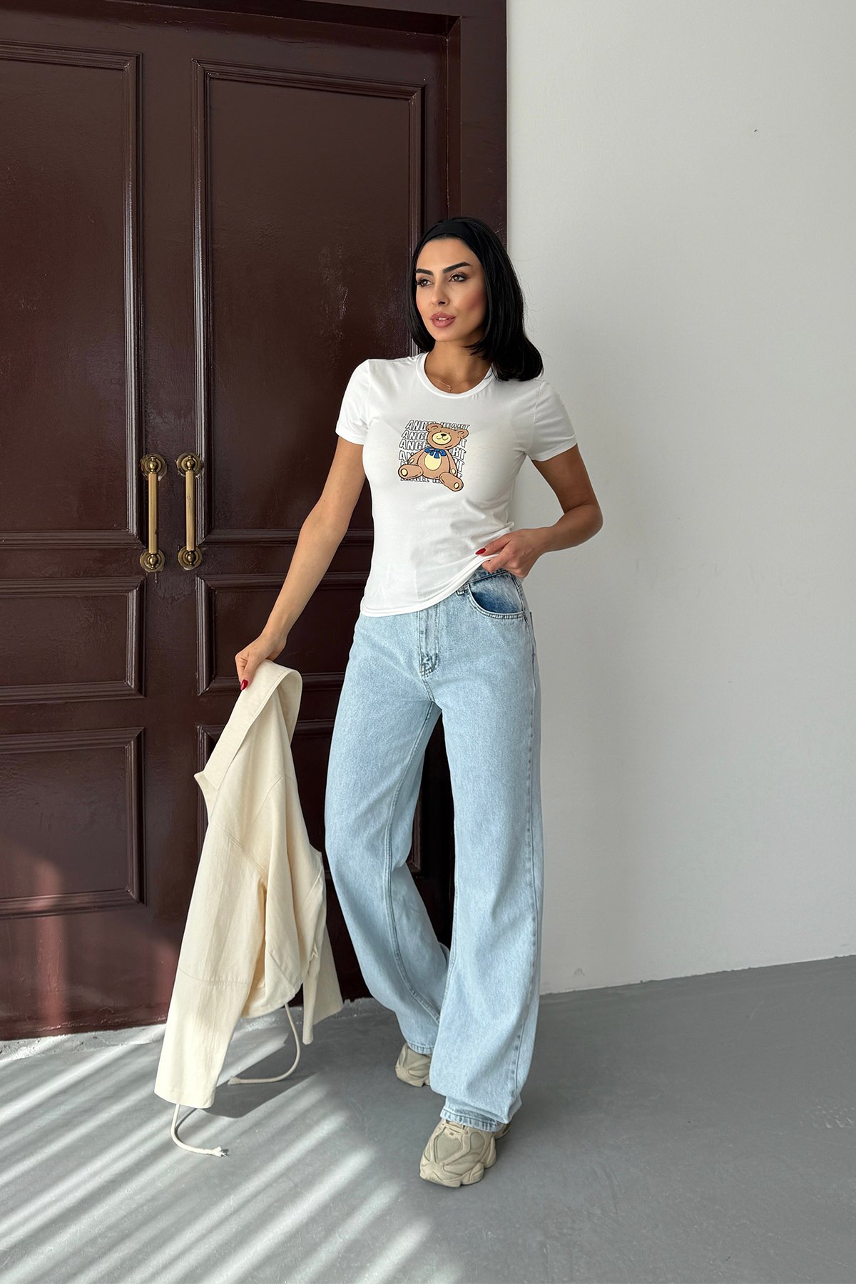Beyaz Ayıcık Baskılı Body