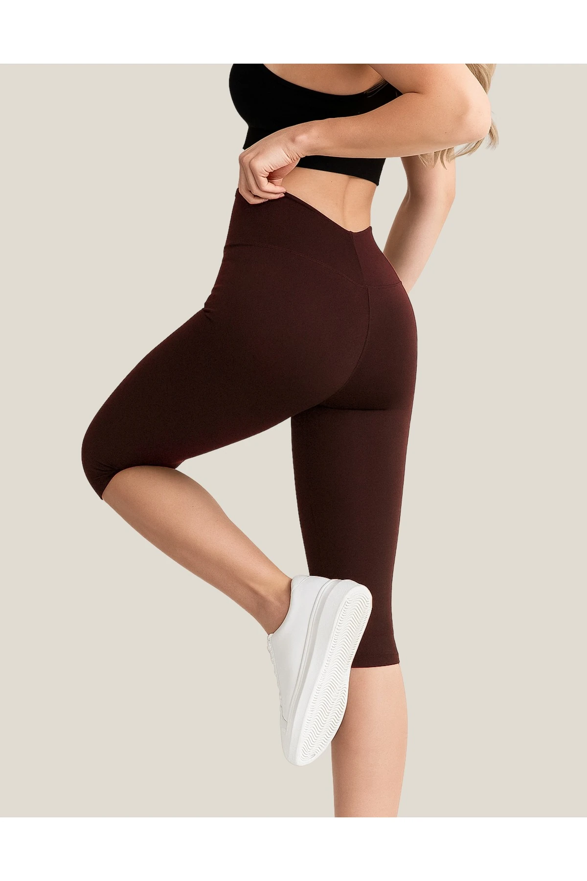 ALYA UNDERWEAR Diz Altı Kapri Tayt Yüksek Bel Likralı Parlak Dalgıç Kumaş, Antrasit (FÜME)