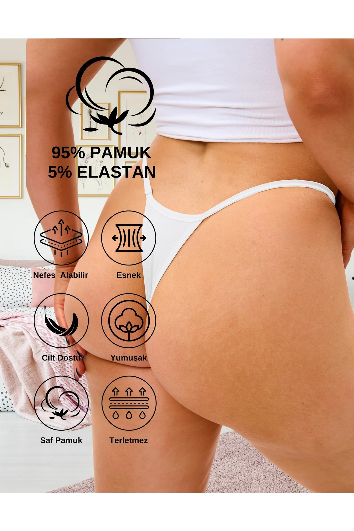 ALYA UNDERWEAR Kadın Ipli Tanga Külotlar - 5’li Paket (SARI, MOR, MİNT, SOMON,MAVİ) 1301p