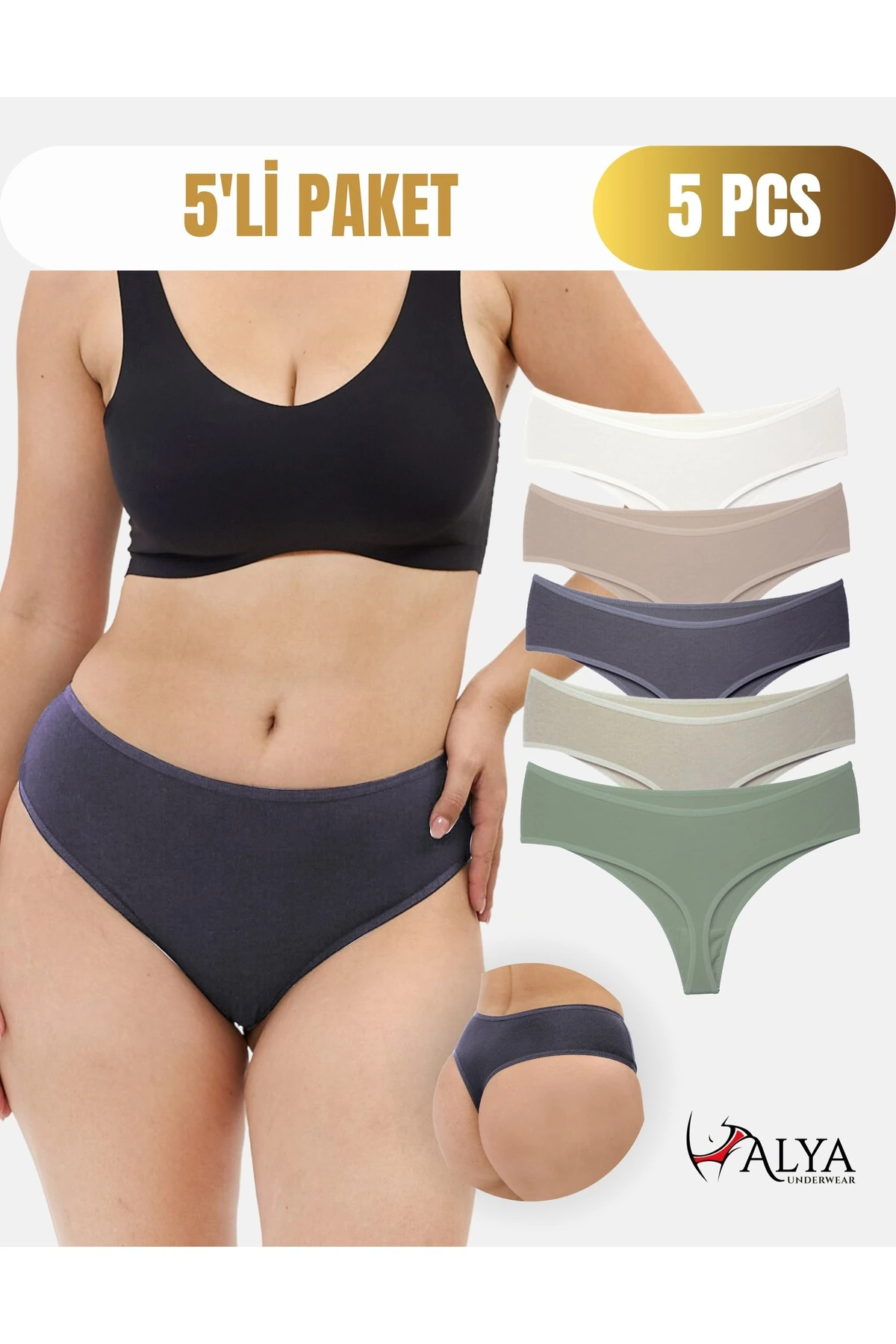 ALYA UNDERWEAR Kadın Külot Yüksek Bel Tanga, Toparlayıcı - 2 Siyah, 1 Beyaz, 2 Ten (s, M, L, Xl, 2xl ) - 5 Adet