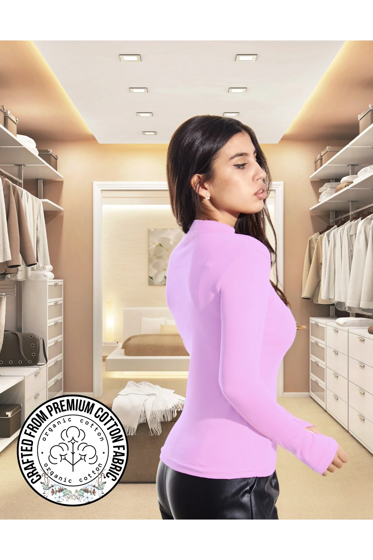 ALYA UNDERWEAR Kaşkorse Yarım Boğaz Body Sweatshirt, Fitilli Kumaş, Likralı, Bordo