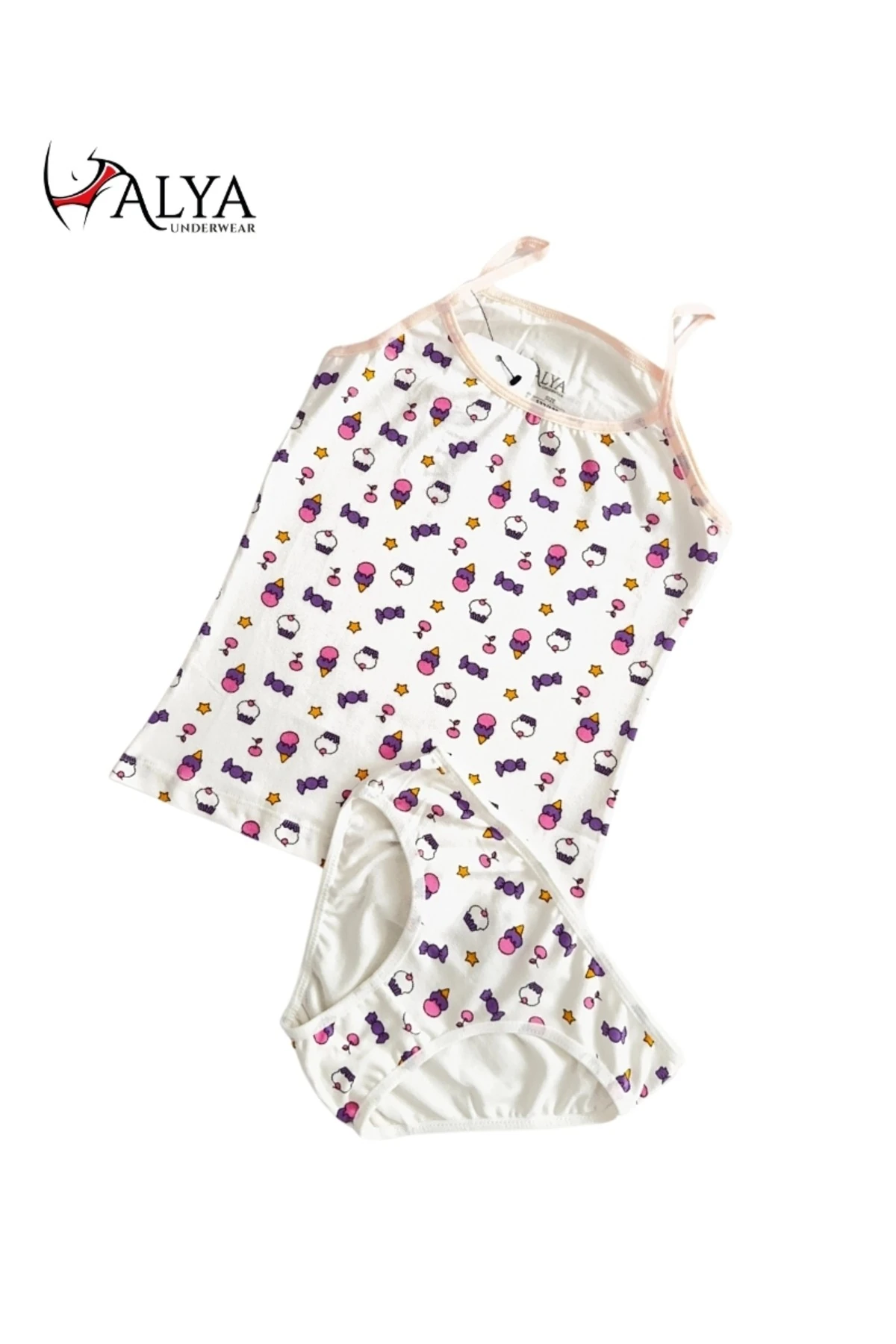 ALYA UNDERWEAR Kız Çocuk Baskılı Ip Askılı Atlet Ve Slip Takımı