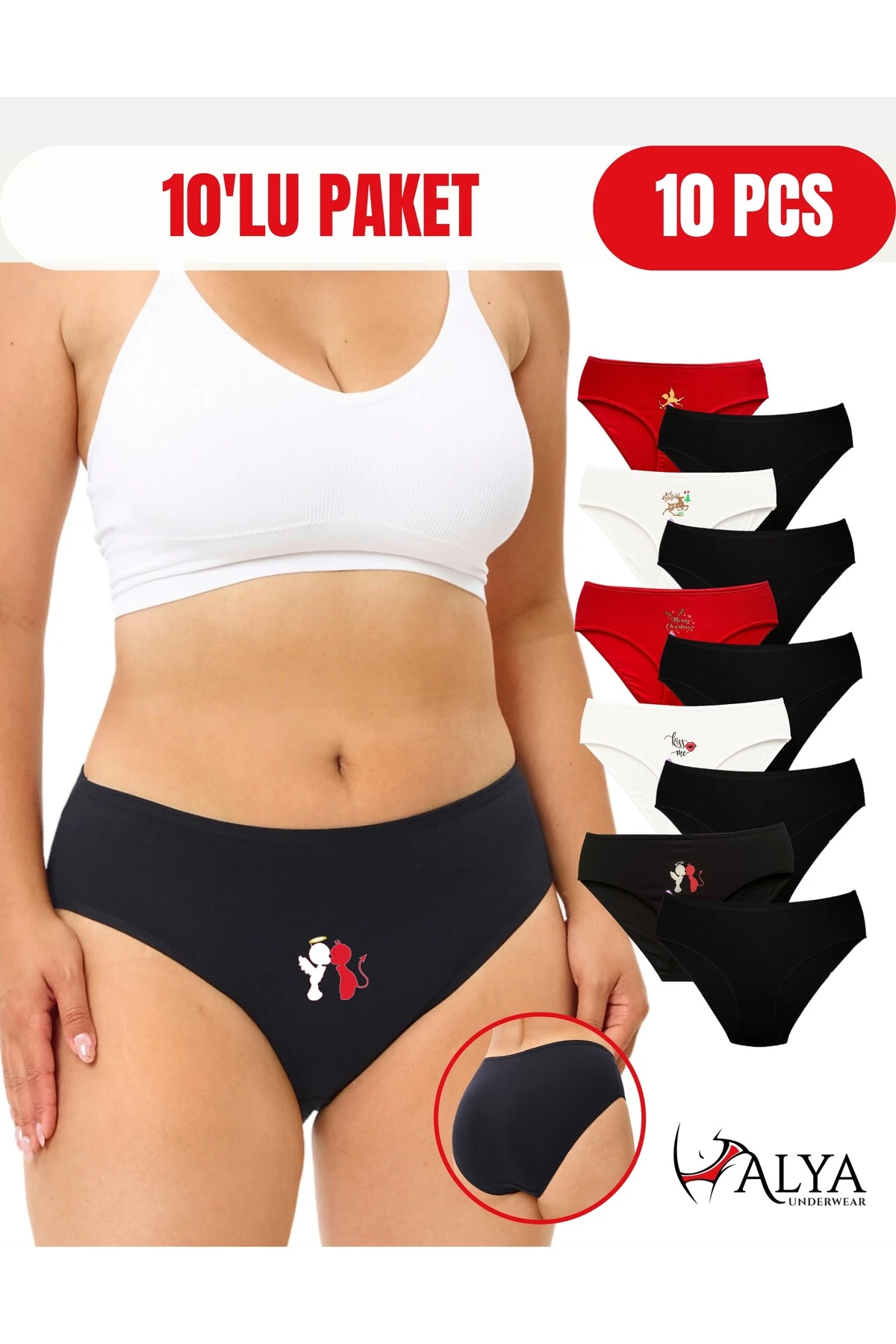 ALYA UNDERWEAR Kadın Külot Basic Slip Renkli Pamuklu Iç Çamaşırı 10'lu Paket ( Multicolor-x32 )