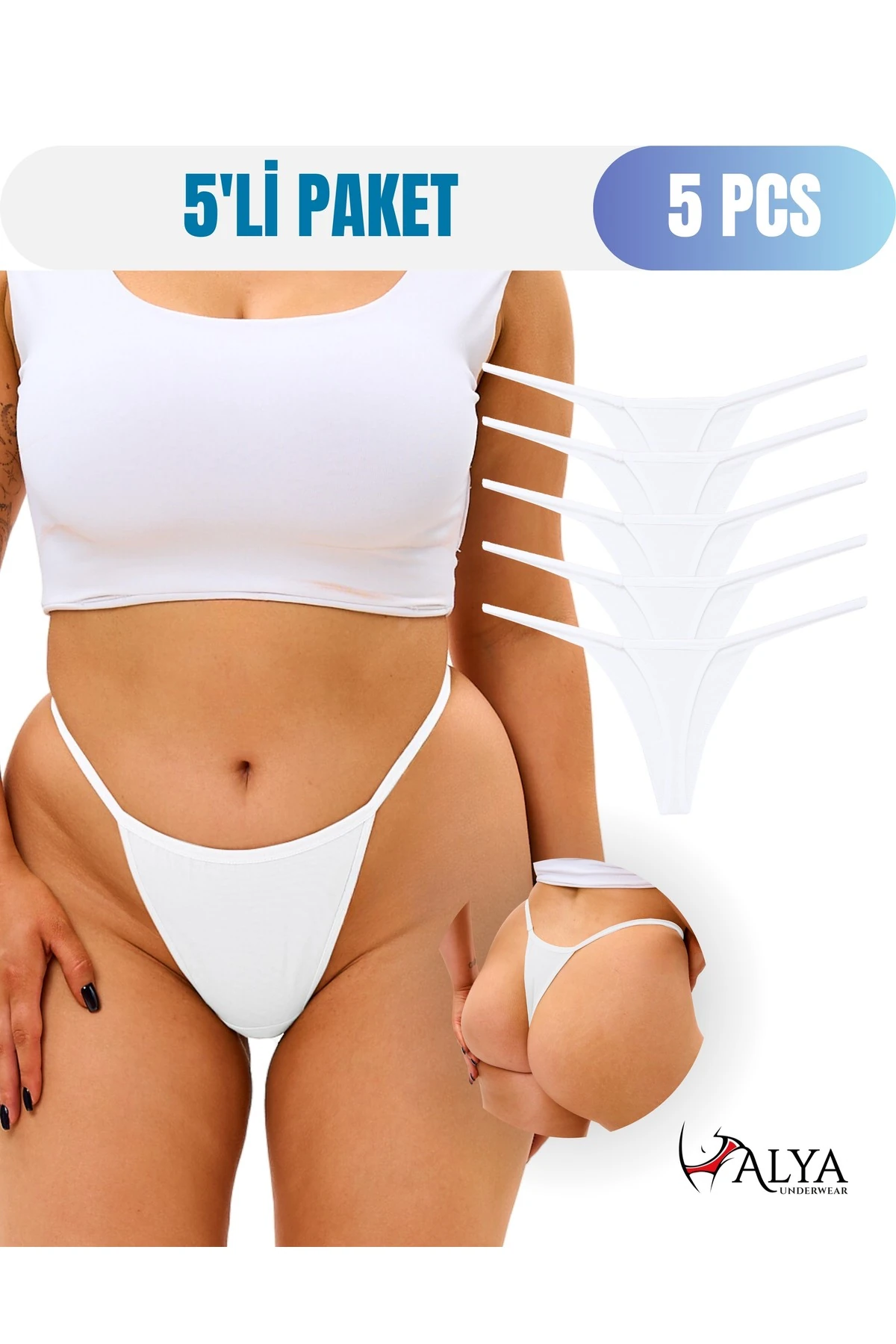 ALYA UNDERWEAR Kadın Ipli Tanga Külotlar - 5’li Paket (SARI, MOR, MİNT, SOMON,MAVİ) 1301p