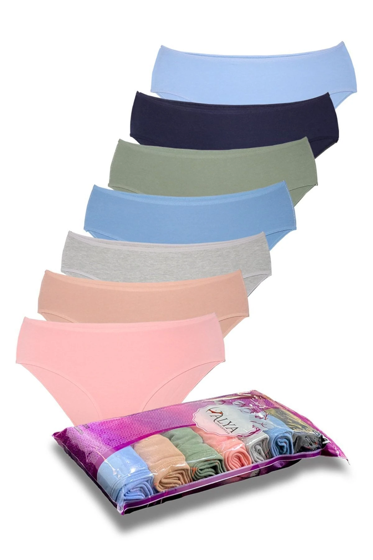 ALYA UNDERWEAR Kadın Renkli Bato Hipster Külot (XL, 2XL, 3XL, 4XL) 7’li Paket Y15